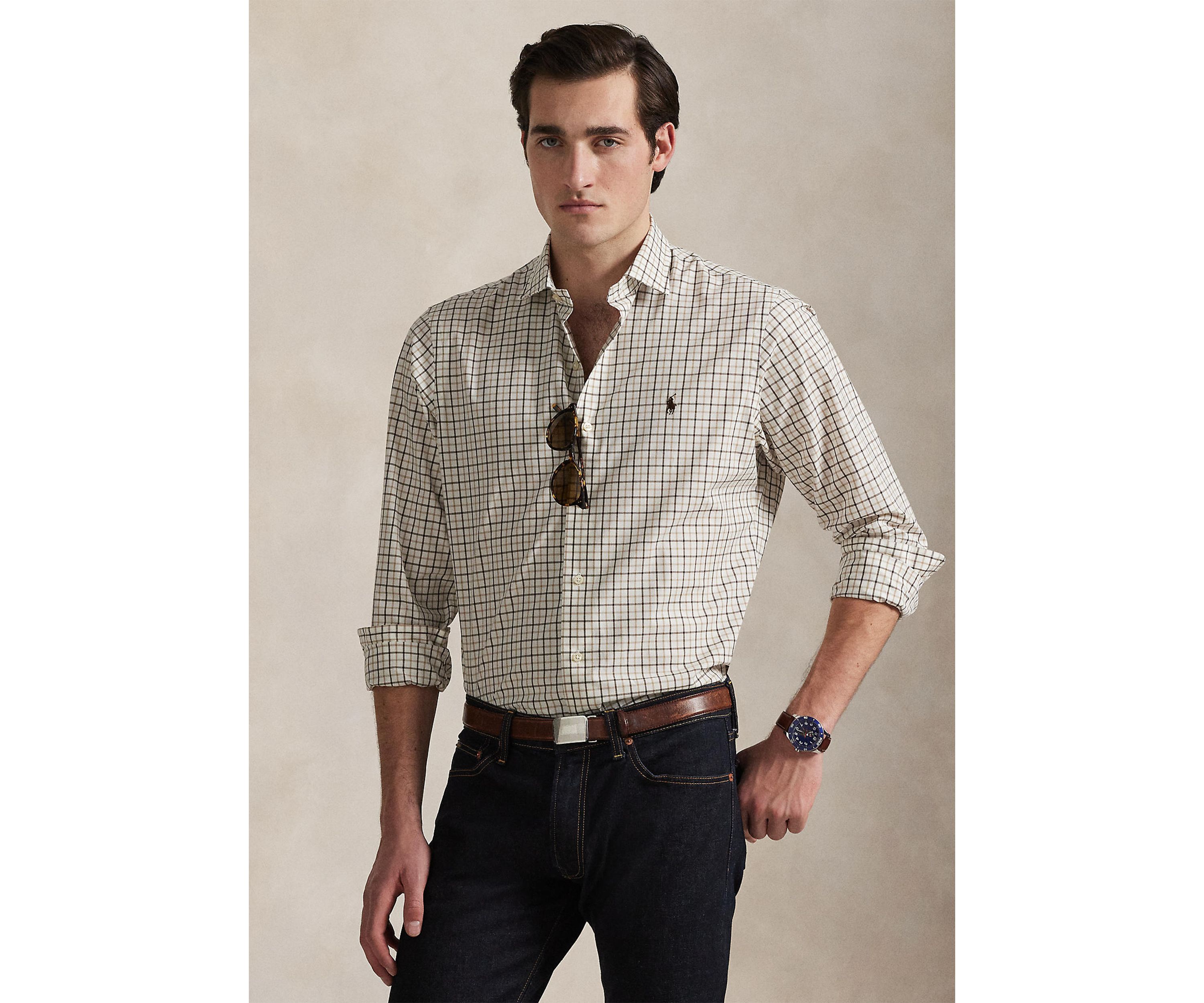 Classic Fit Plaid Stretch Poplin Shirt
