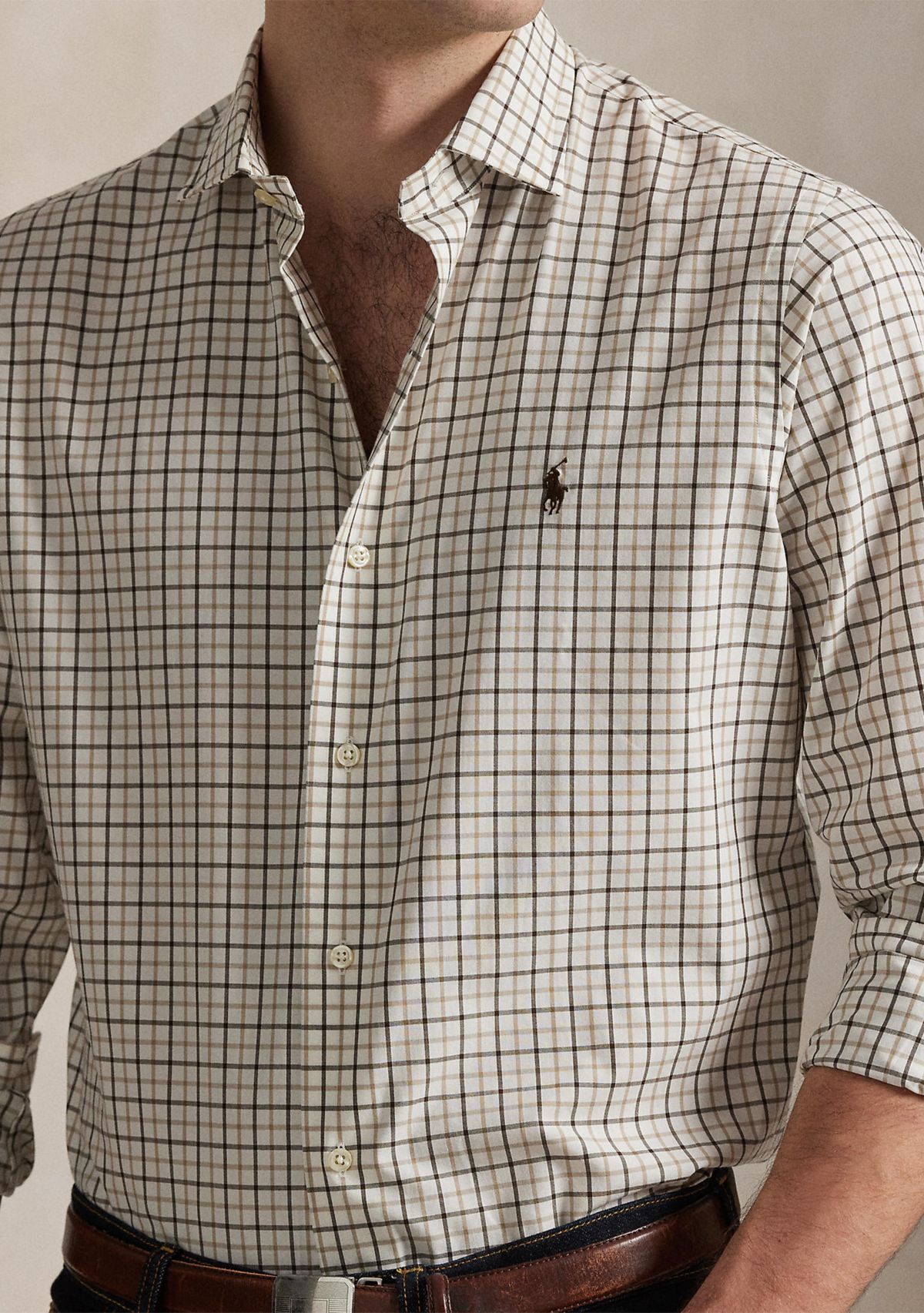 Classic Fit Plaid Stretch Poplin Shirt