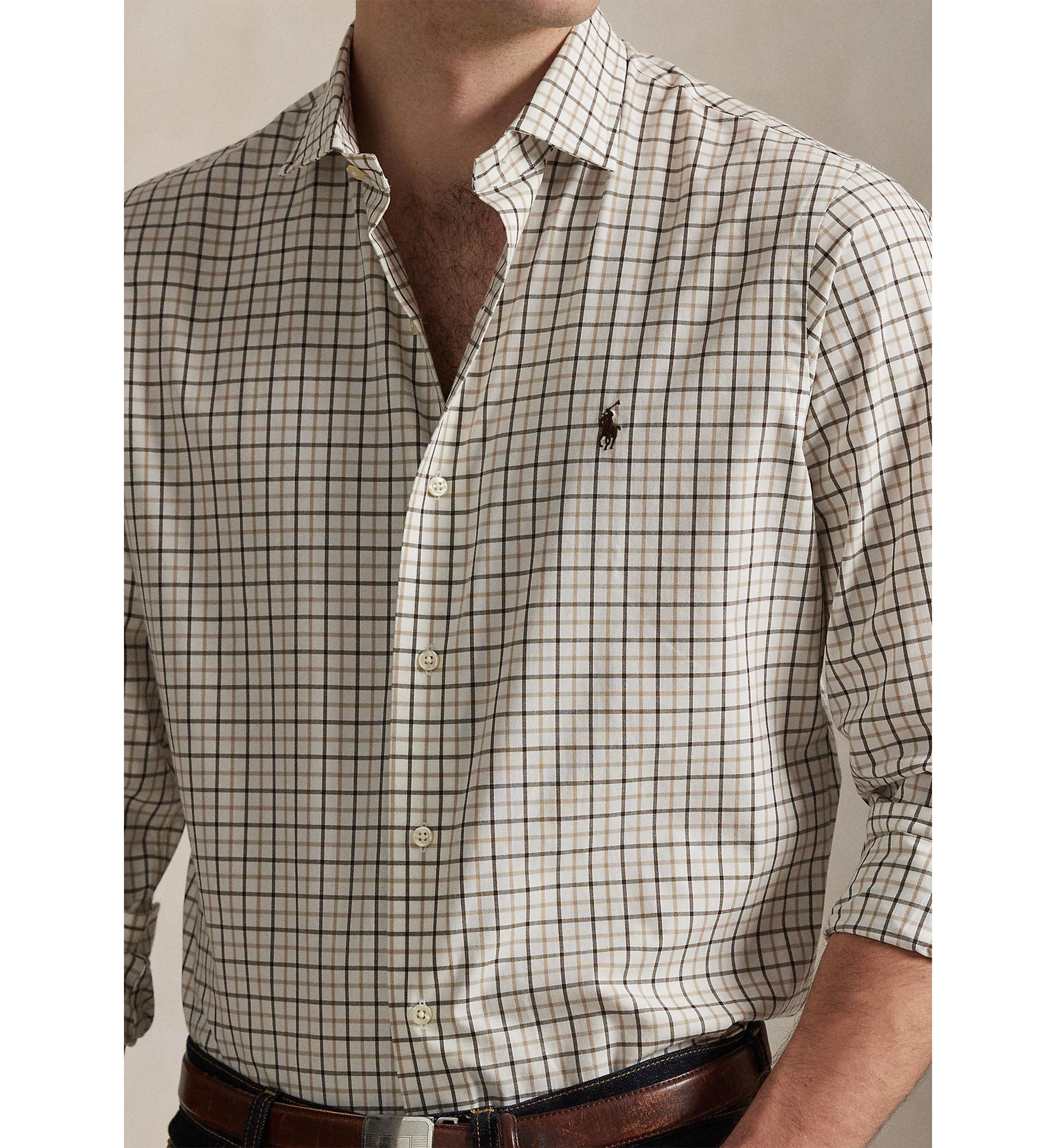Classic Fit Plaid Stretch Poplin Shirt