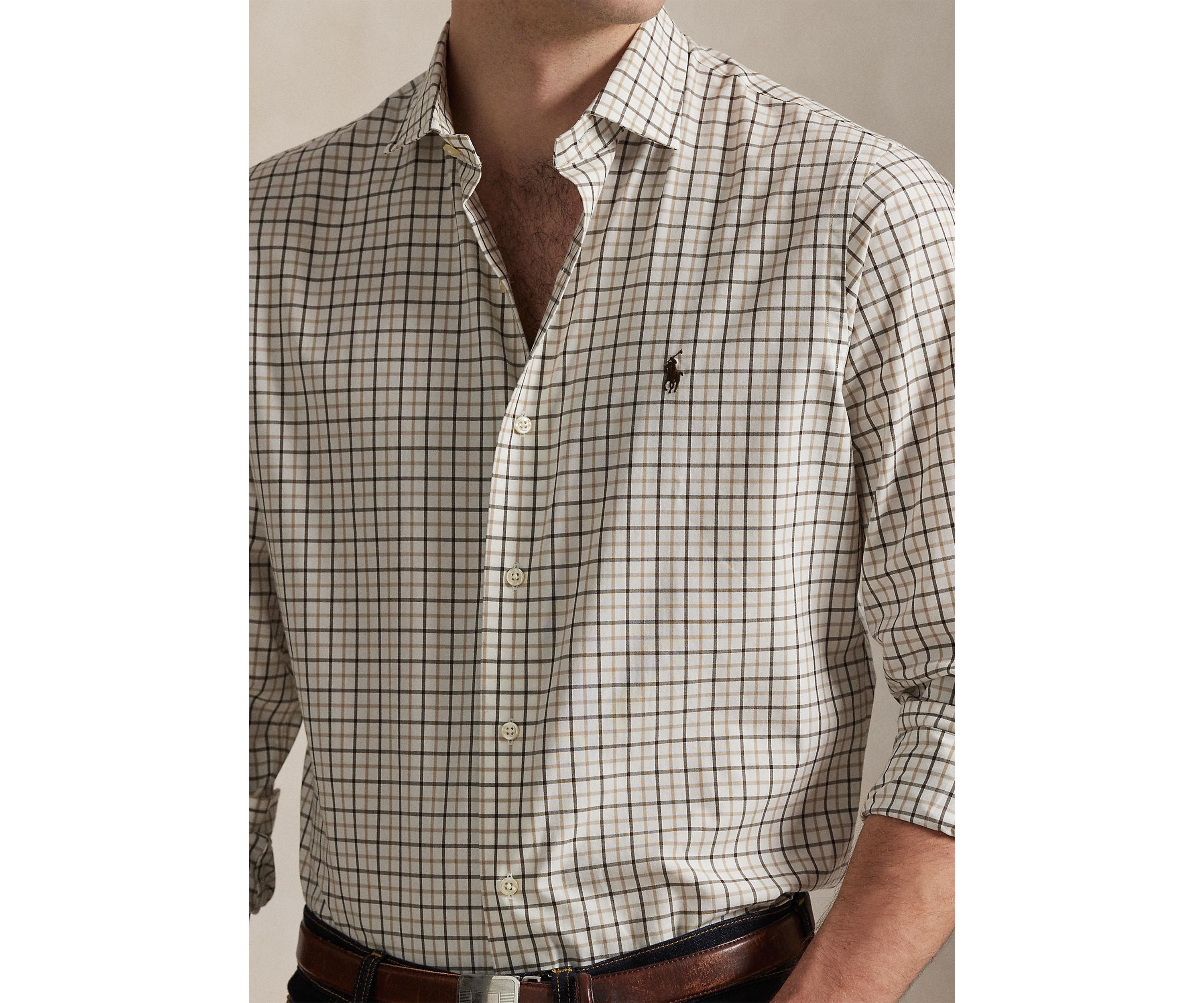 Classic Fit Plaid Stretch Poplin Shirt