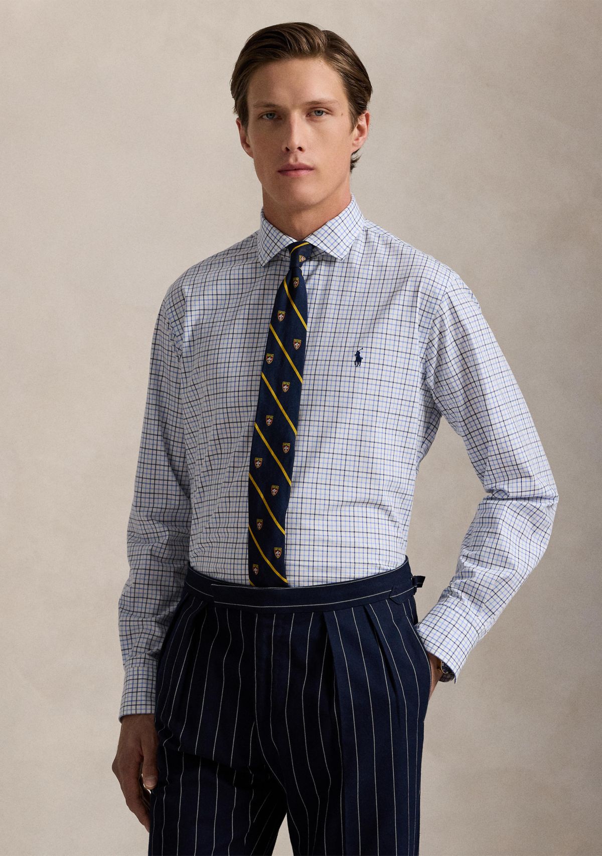 Slim Fit Stretch Poplin Long Sleeve Woven Shirt