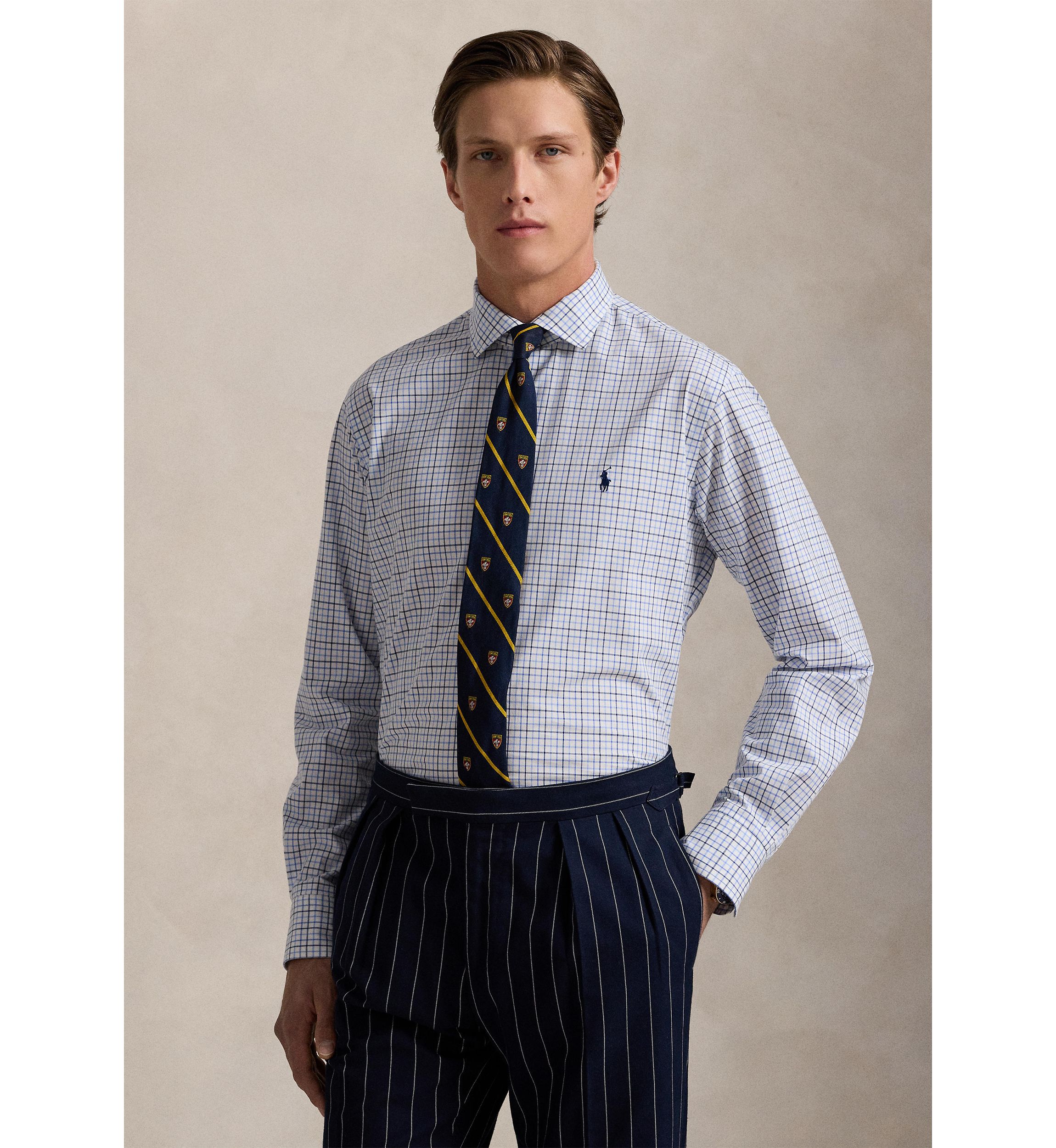Slim Fit Stretch Poplin Long Sleeve Woven Shirt