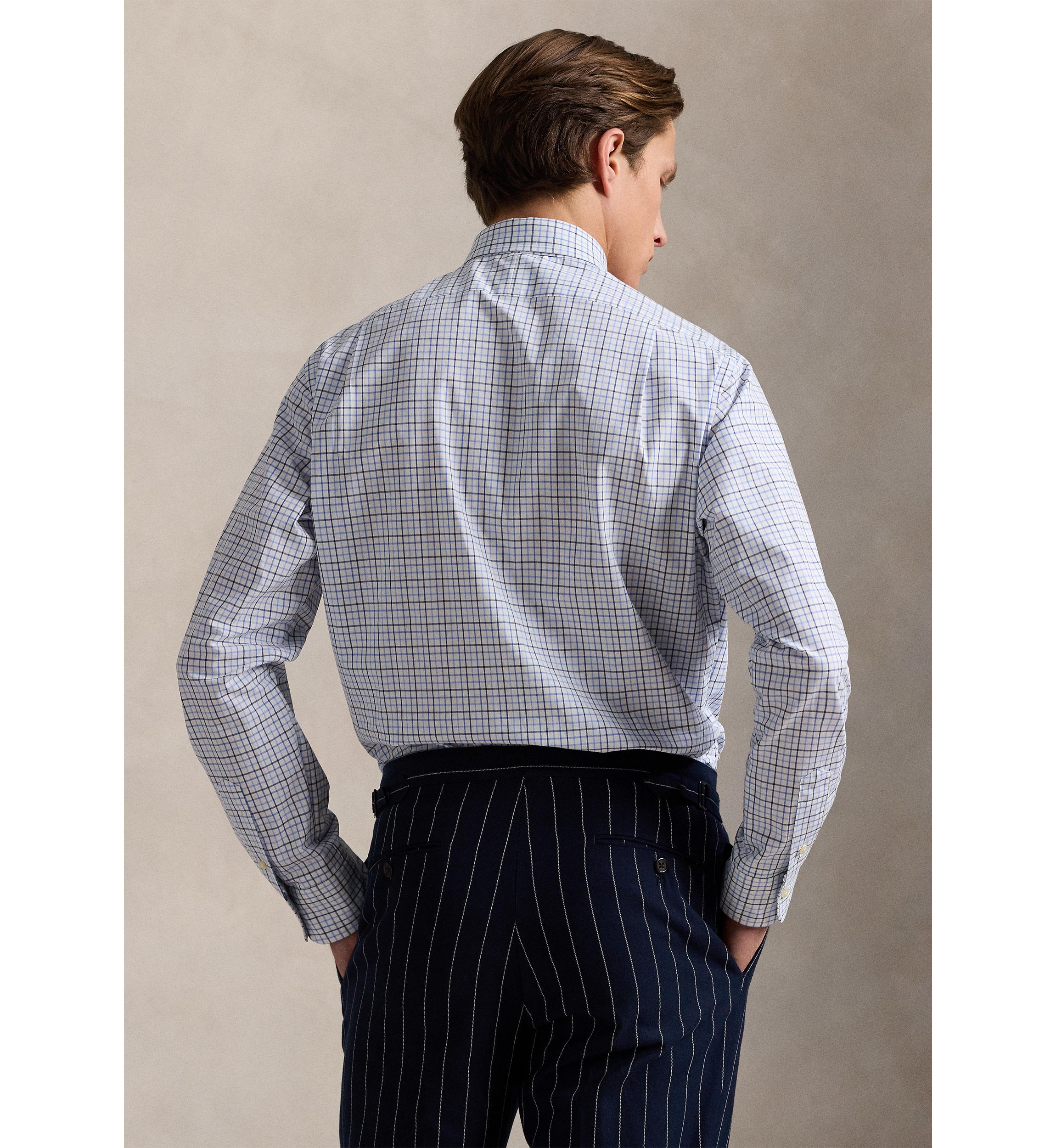 Slim Fit Stretch Poplin Long Sleeve Woven Shirt