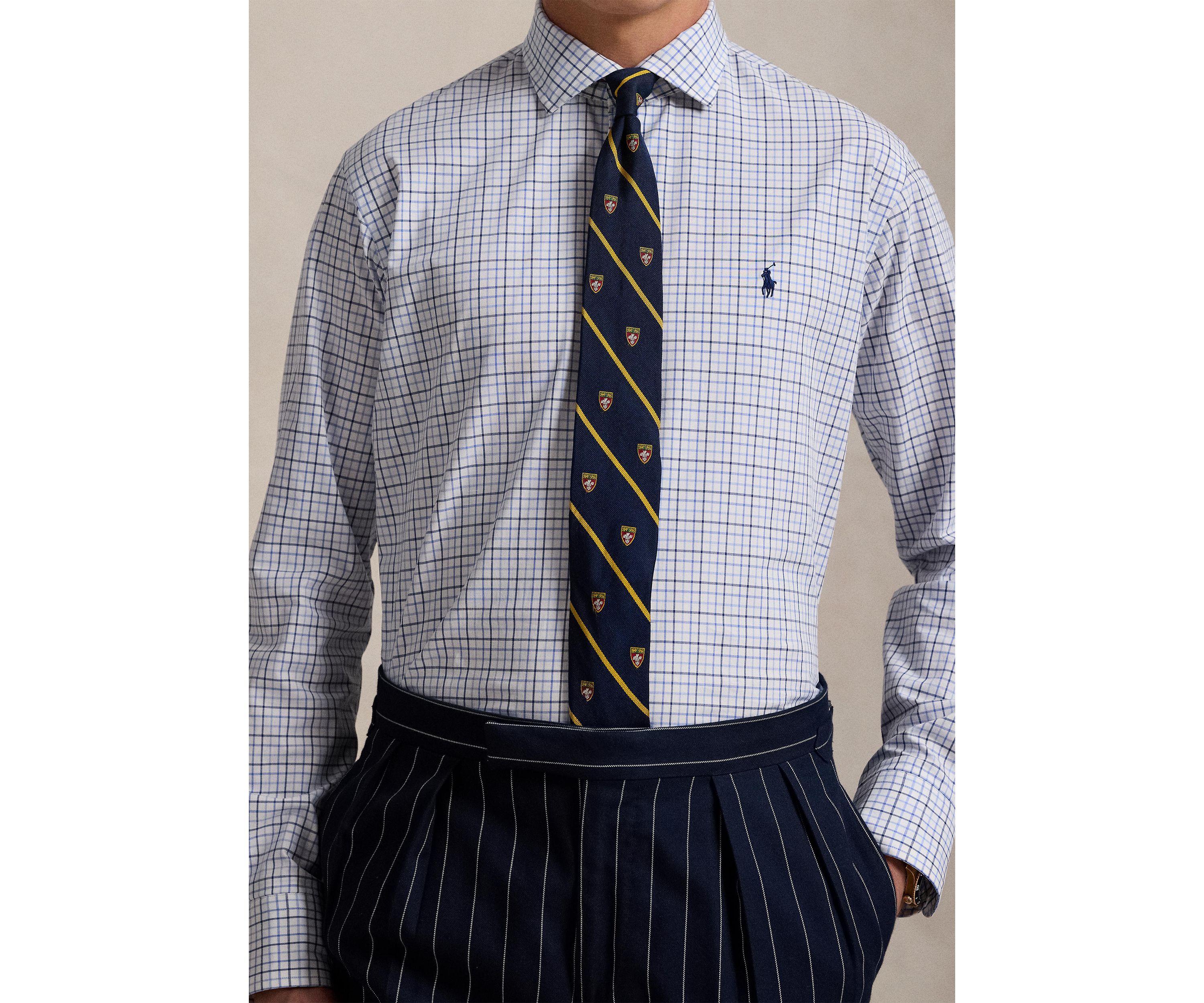 Slim Fit Stretch Poplin Long Sleeve Woven Shirt