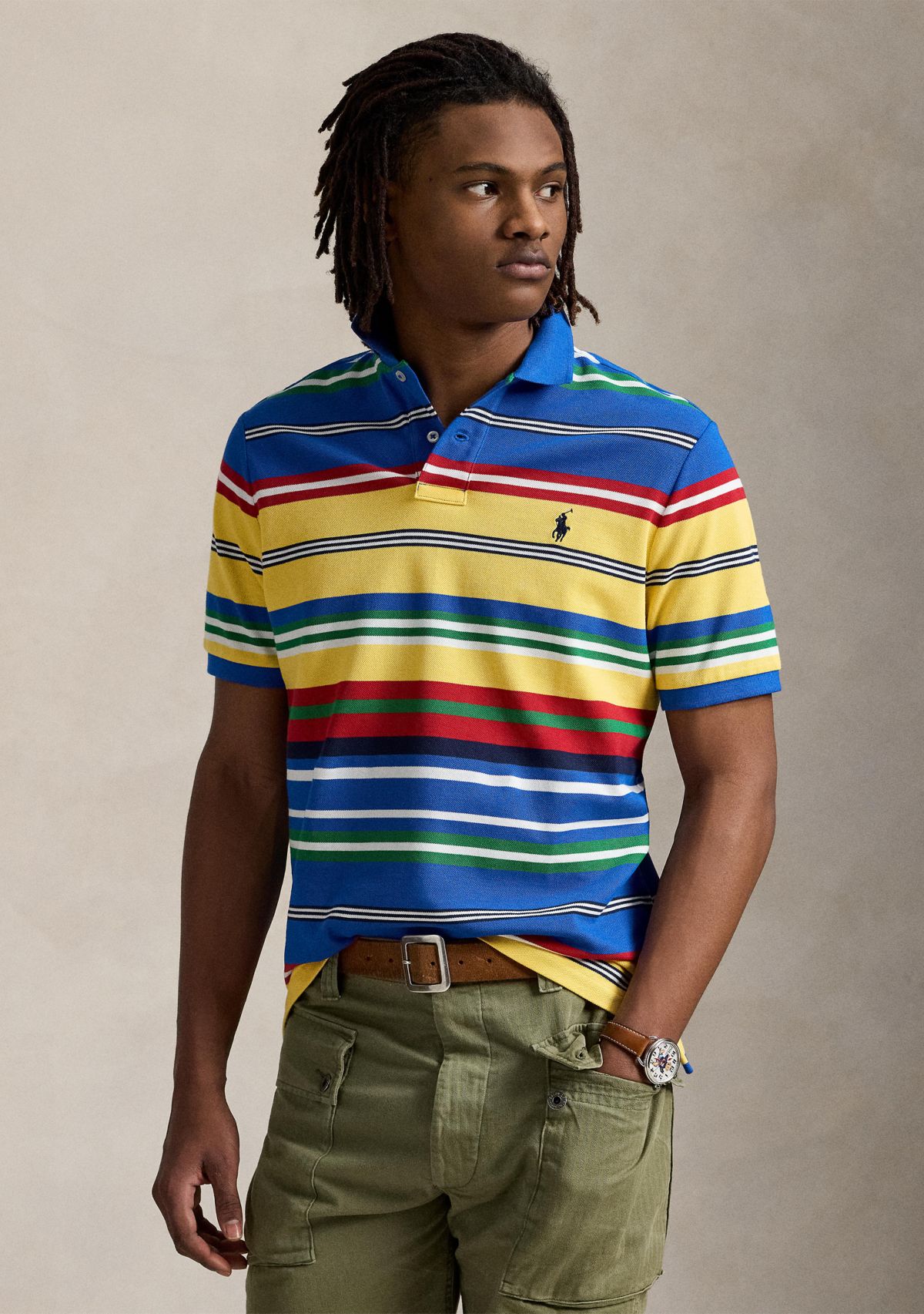 Classic Fit Striped Mesh Polo Shirt