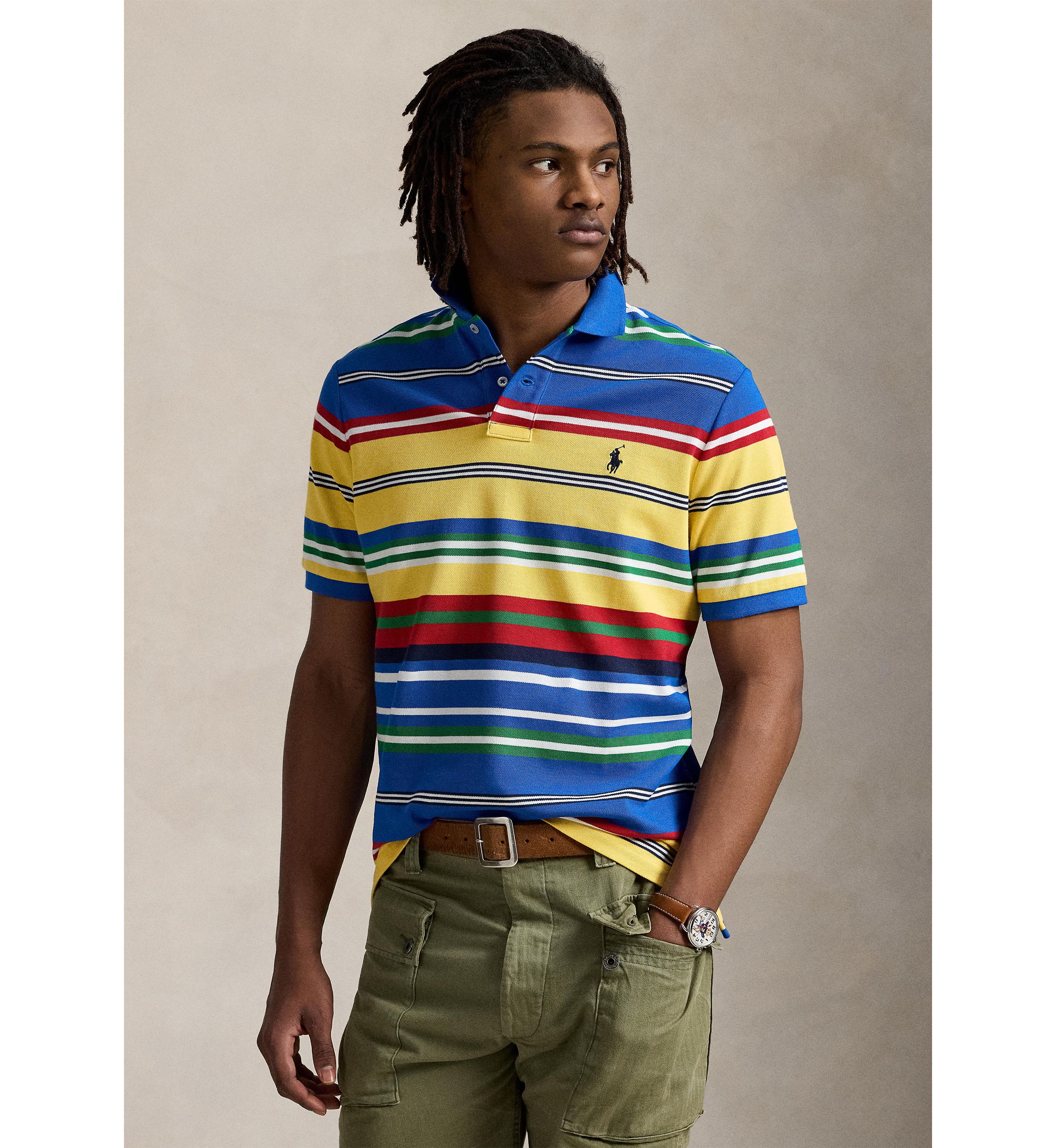 Classic Fit Striped Mesh Polo Shirt