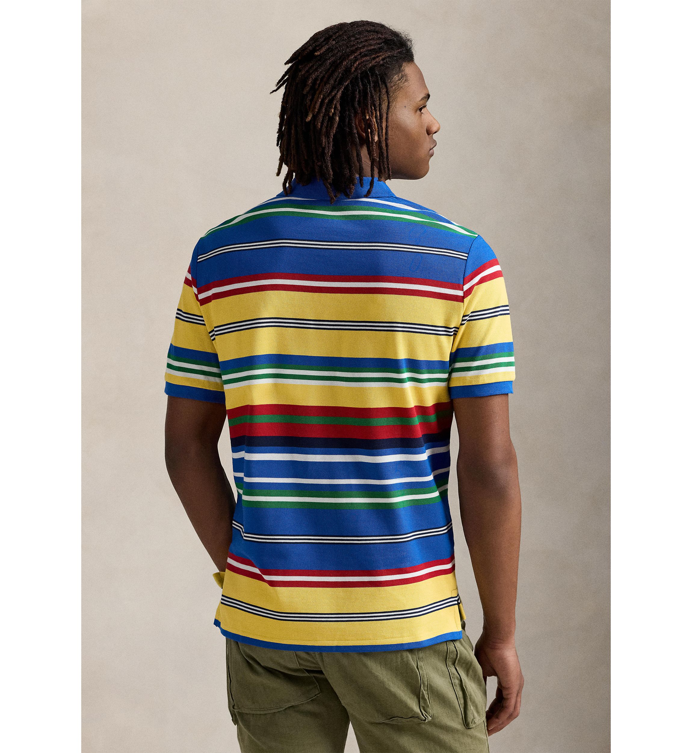 Classic Fit Striped Mesh Polo Shirt