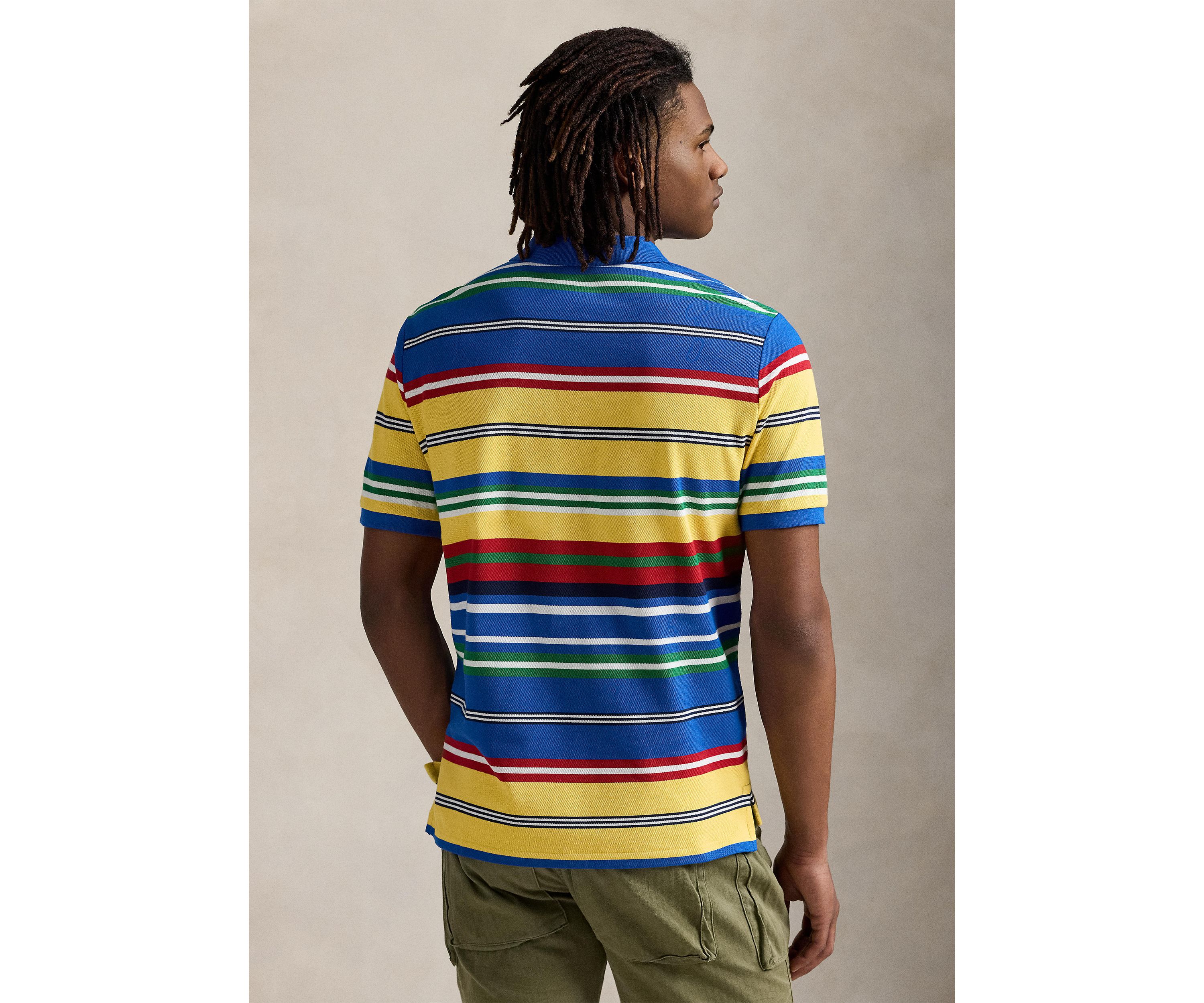 Classic Fit Striped Mesh Polo Shirt