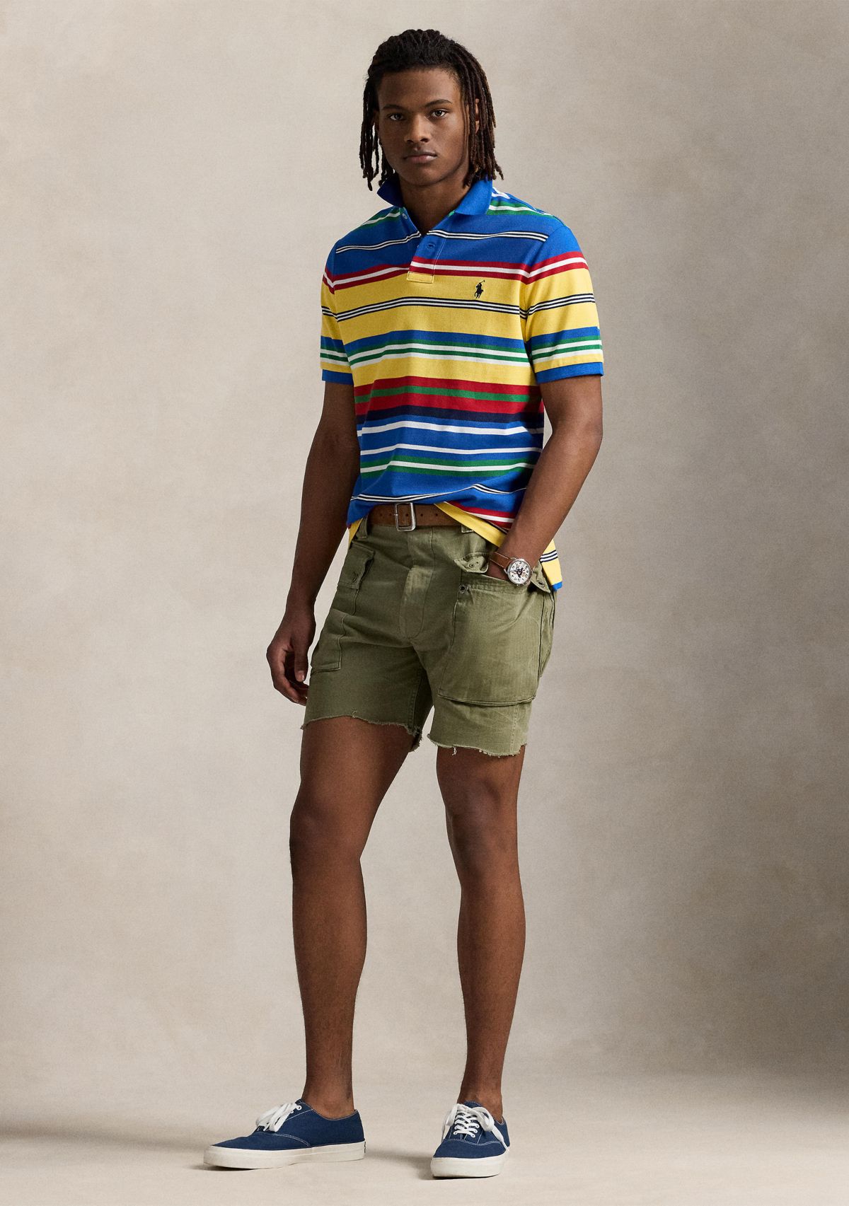 Classic Fit Striped Mesh Polo Shirt