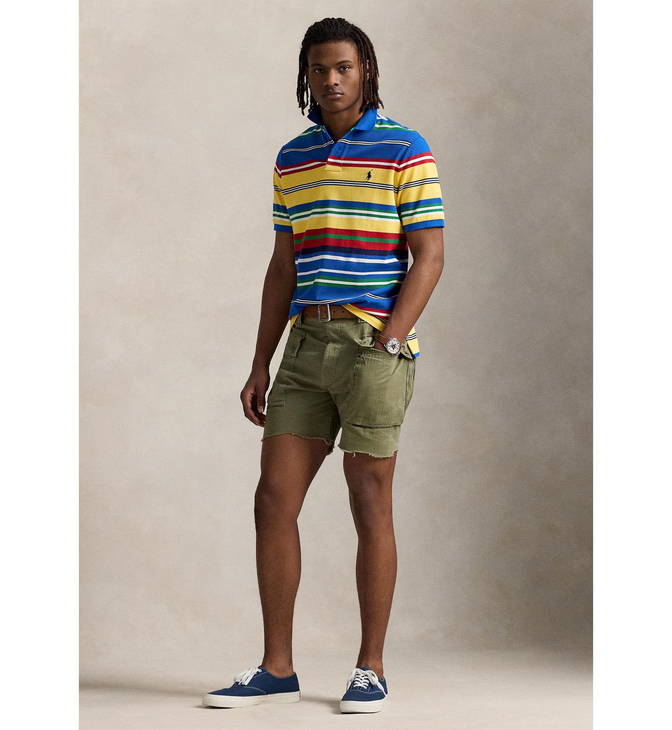 Classic Fit Striped Mesh Polo Shirt