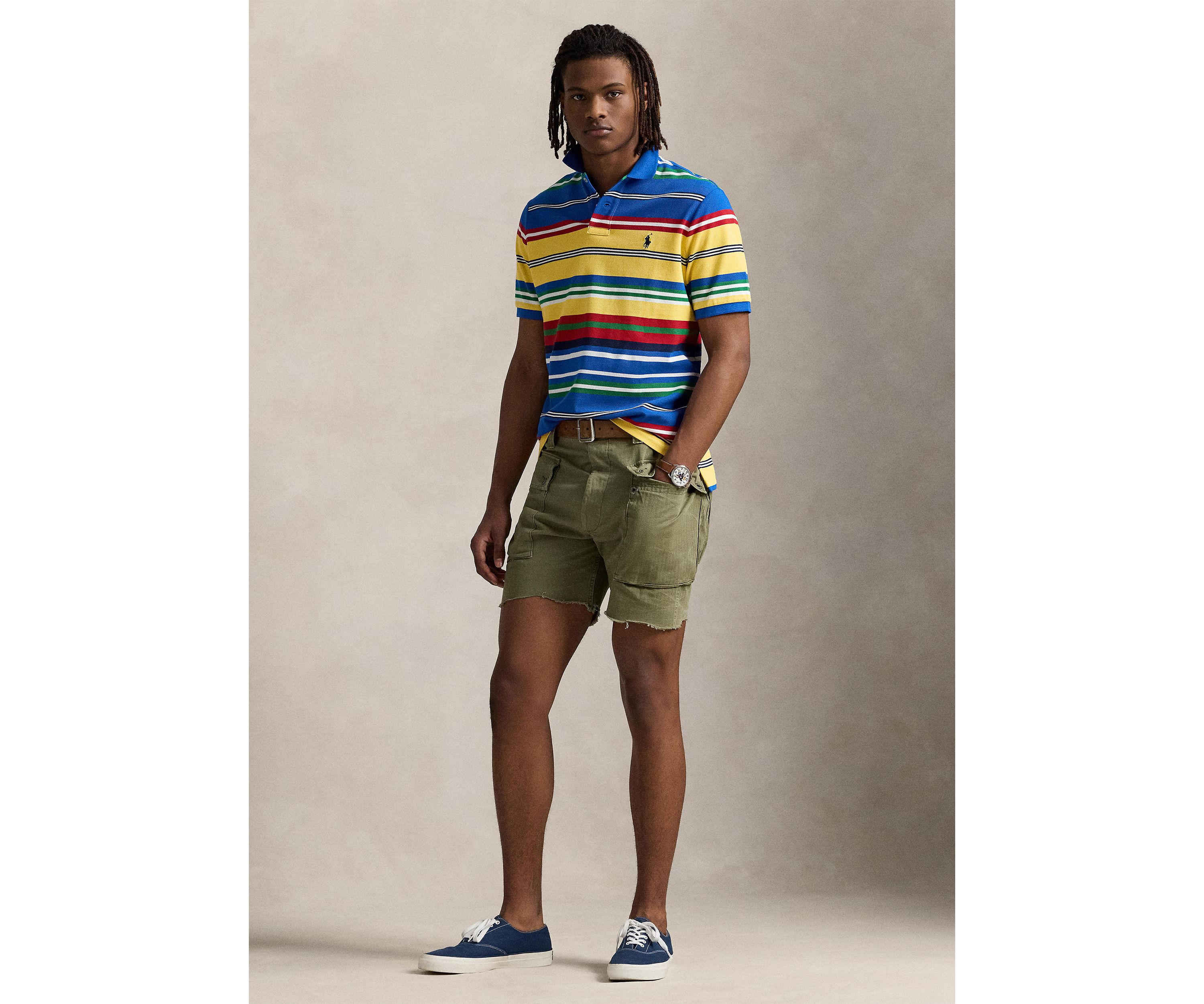 Classic Fit Striped Mesh Polo Shirt