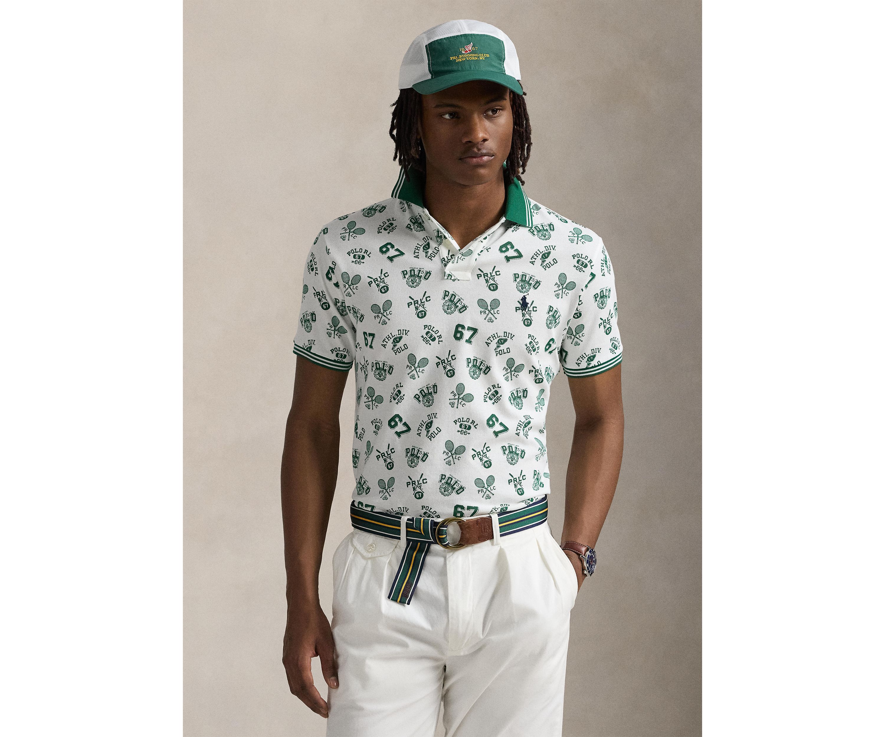 Classic Fit Print Mesh Polo Shirt