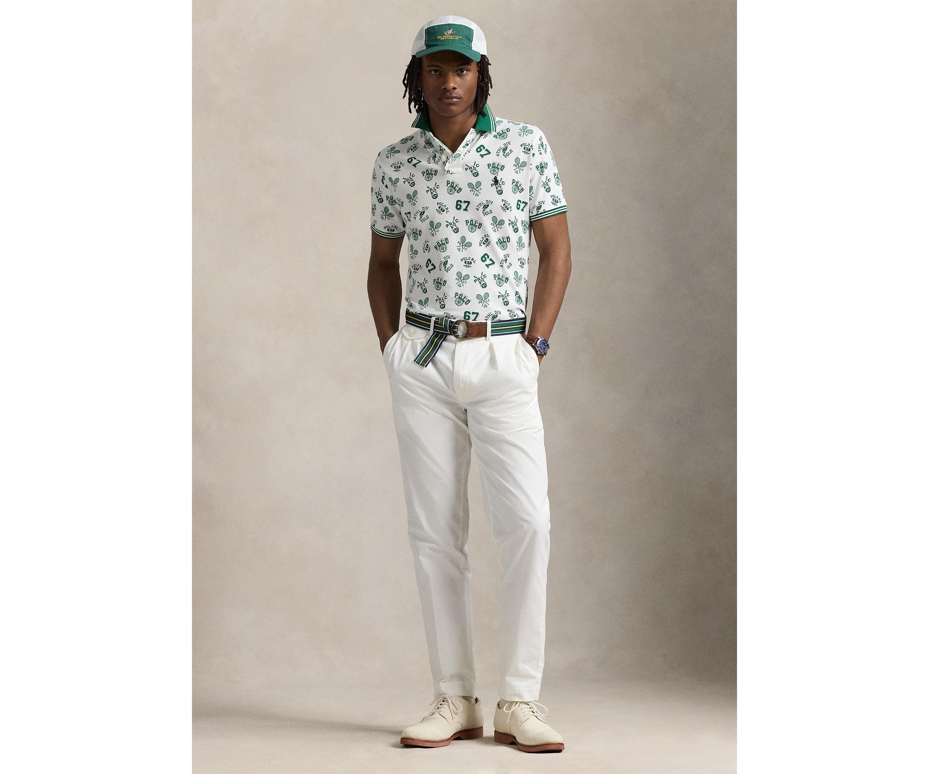 Classic Fit Print Mesh Polo Shirt