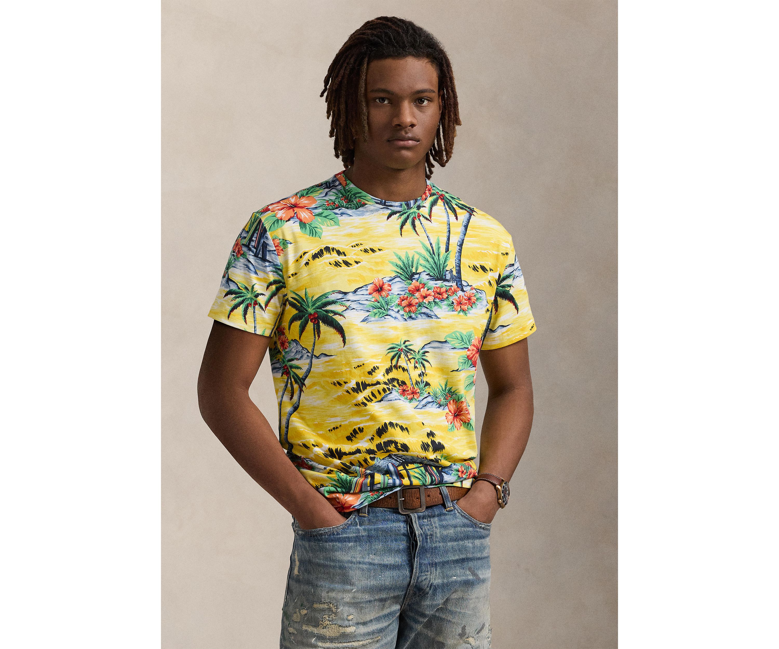 Classic Fit Beach Print Jersey T-Shirt