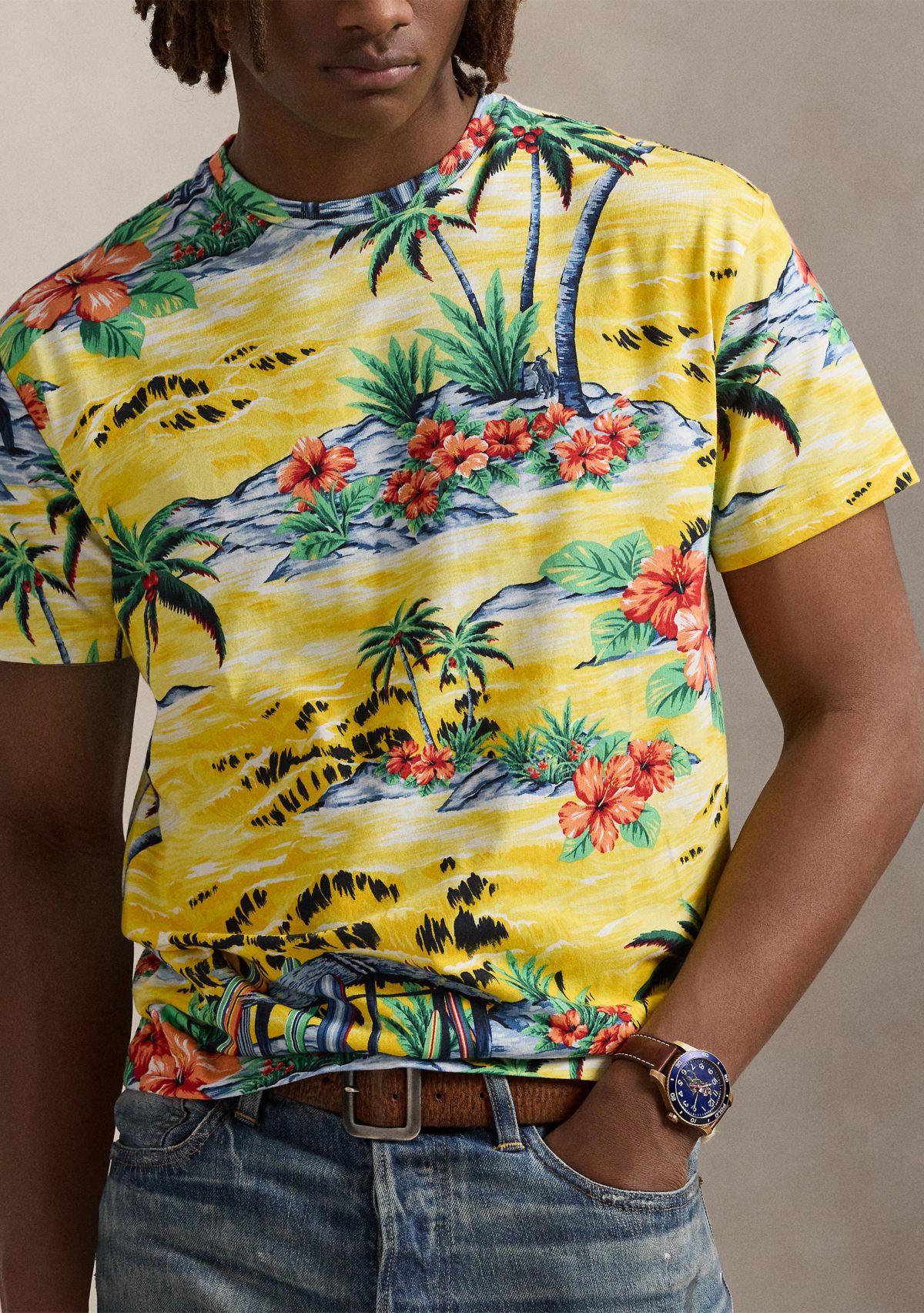 Classic Fit Beach Print Jersey T-Shirt