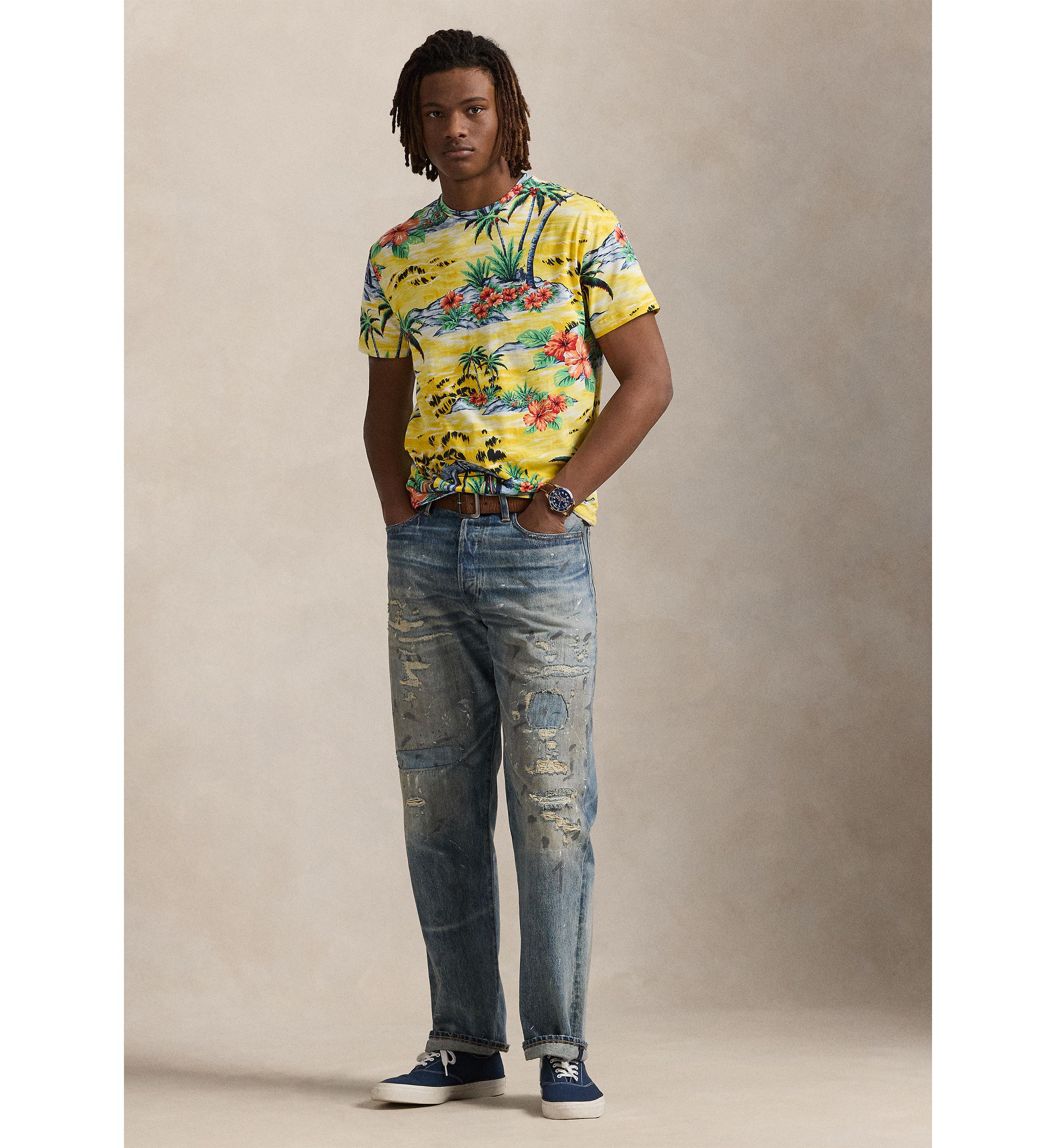 Classic Fit Beach Print Jersey T-Shirt