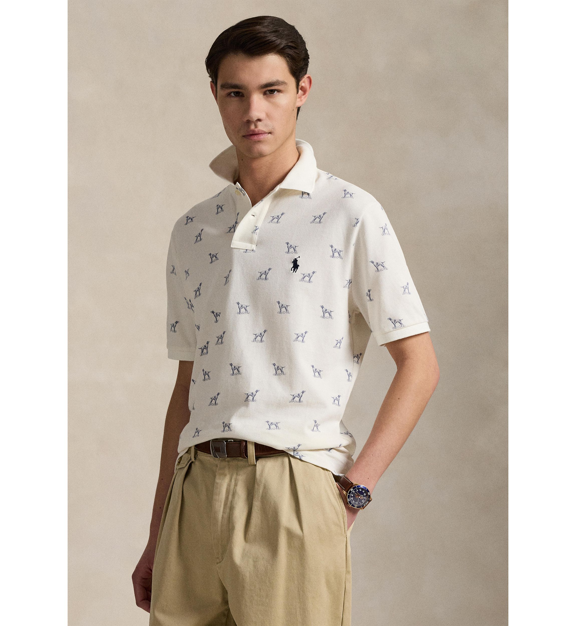 Classic Fit Dog-Print Mesh Polo Shirt