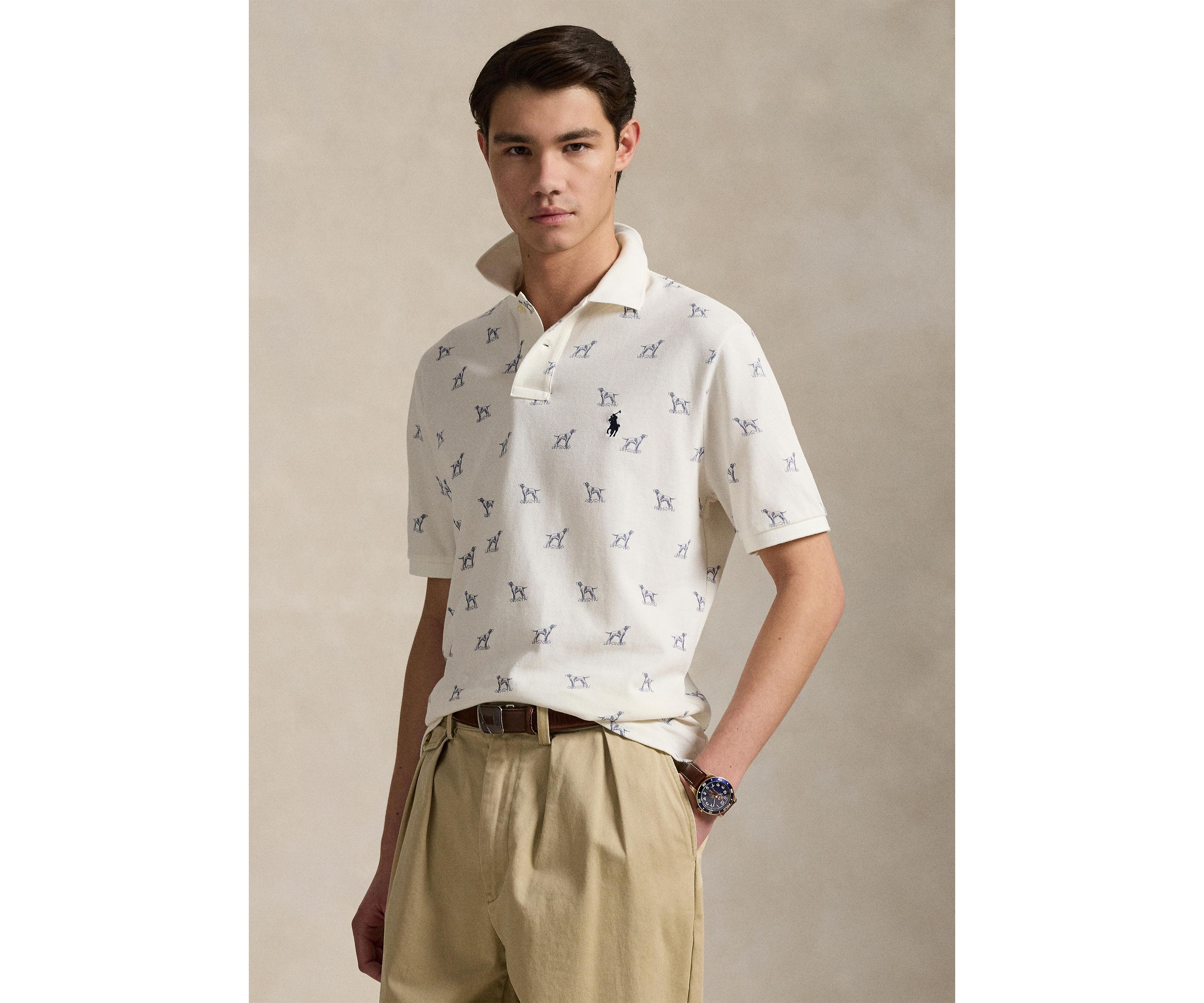 Classic Fit Dog-Print Mesh Polo Shirt