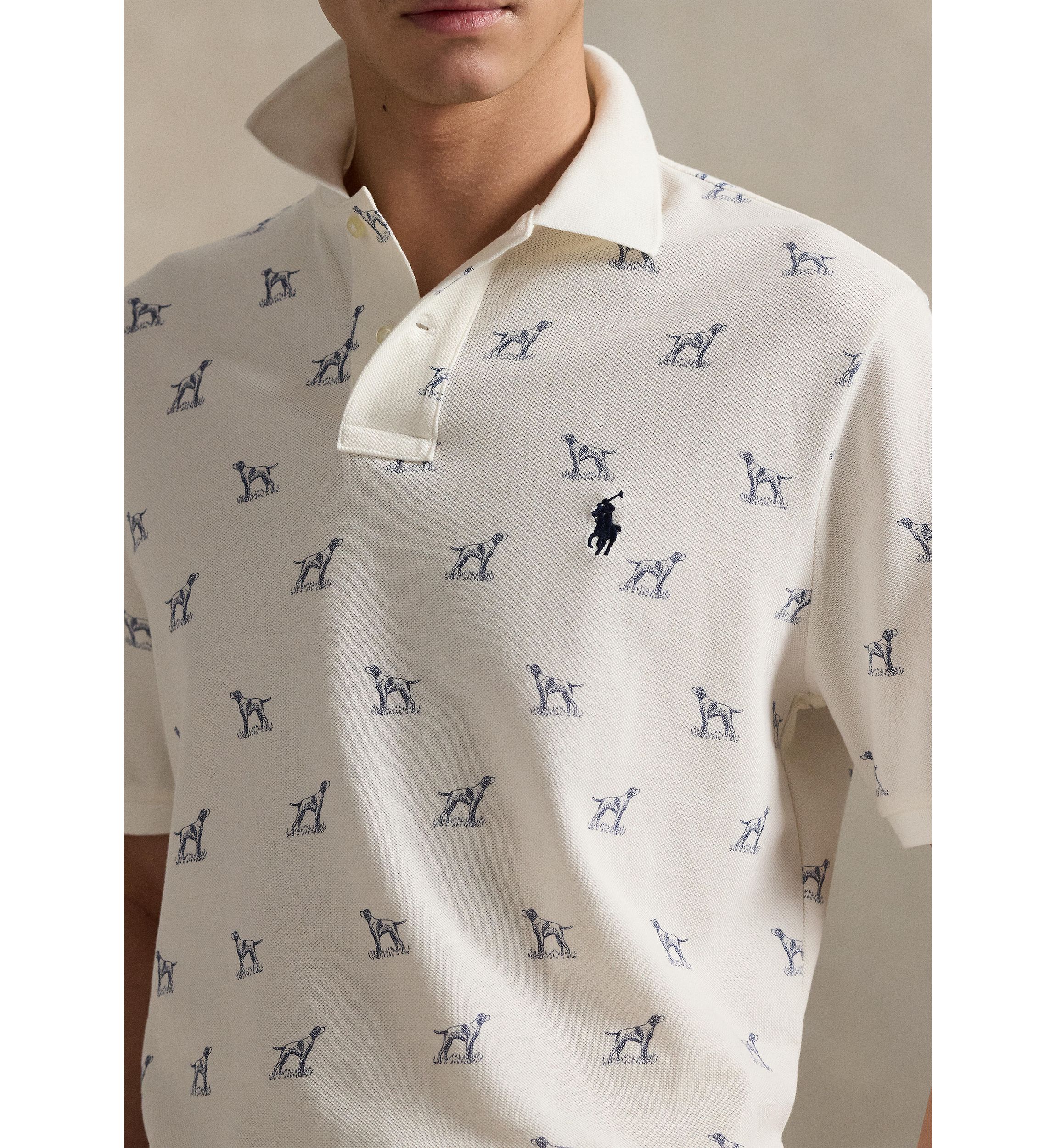 Classic Fit Dog-Print Mesh Polo Shirt