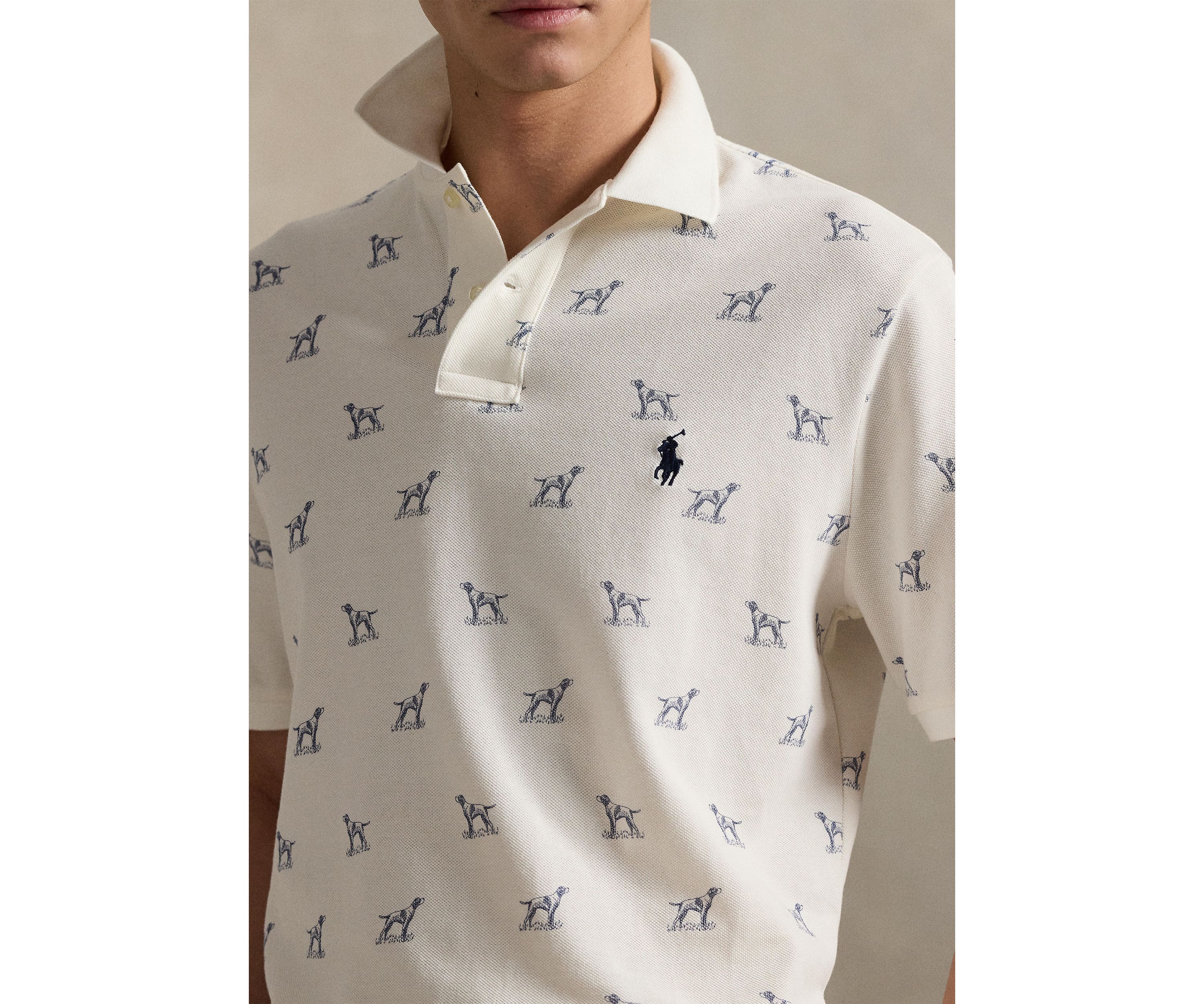 Classic Fit Dog-Print Mesh Polo Shirt