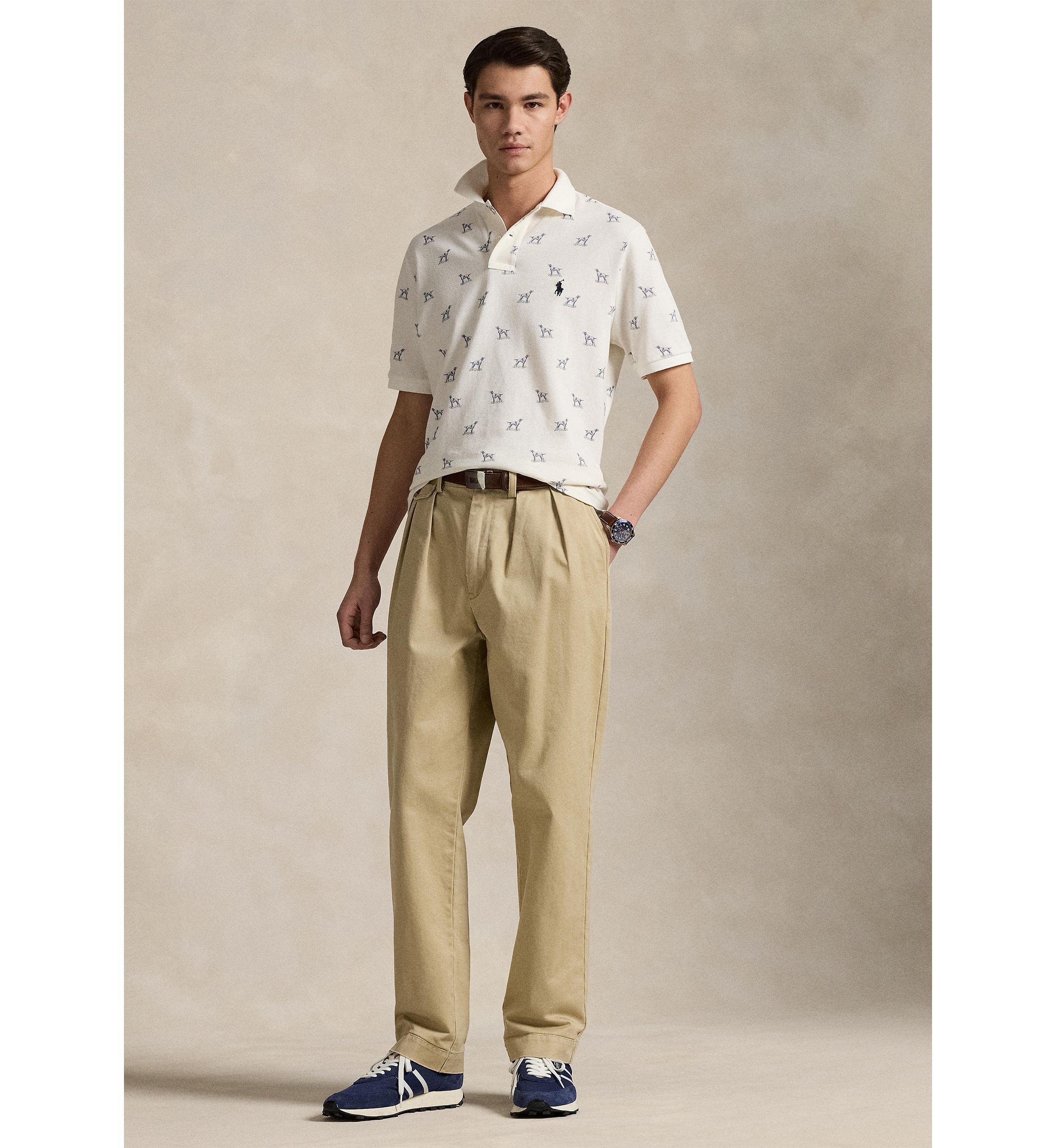 Classic Fit Dog-Print Mesh Polo Shirt