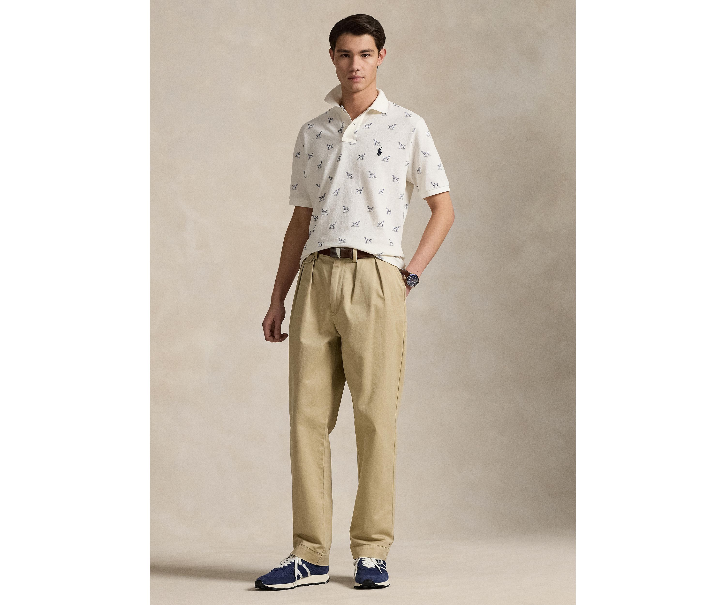 Classic Fit Dog-Print Mesh Polo Shirt