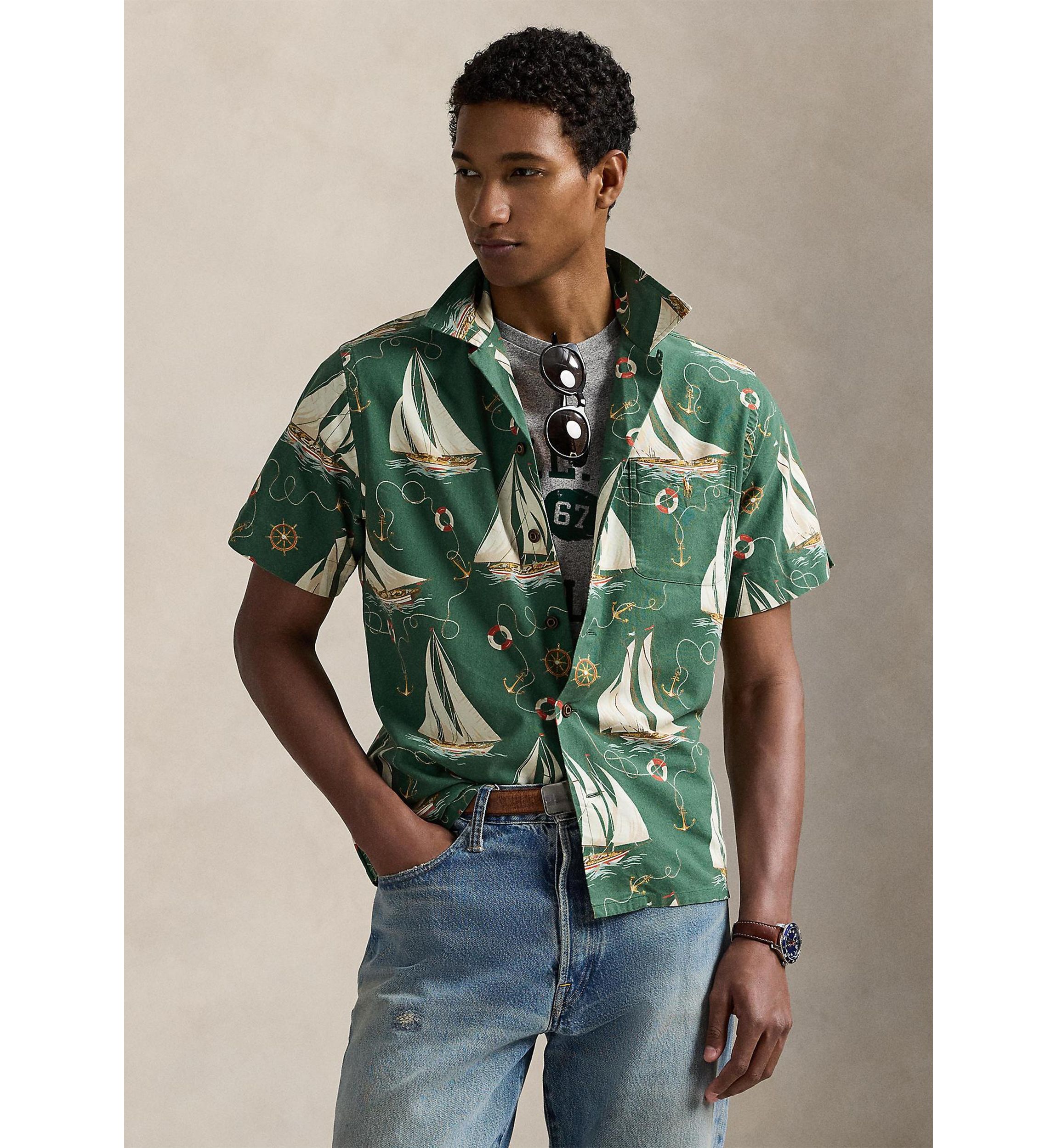 Classic Fit Sailboat Oxford Camp Shirt