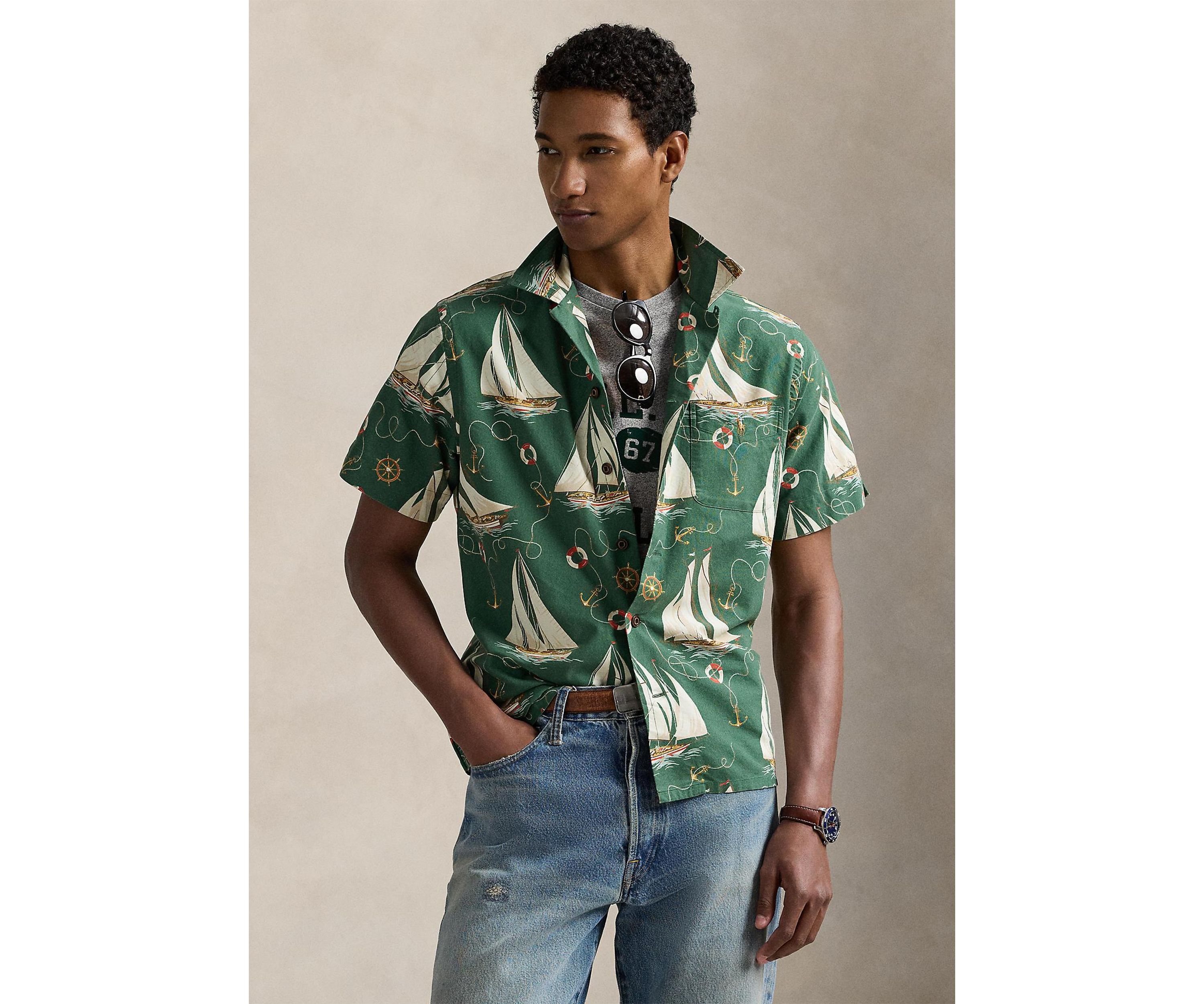 Classic Fit Sailboat Oxford Camp Shirt