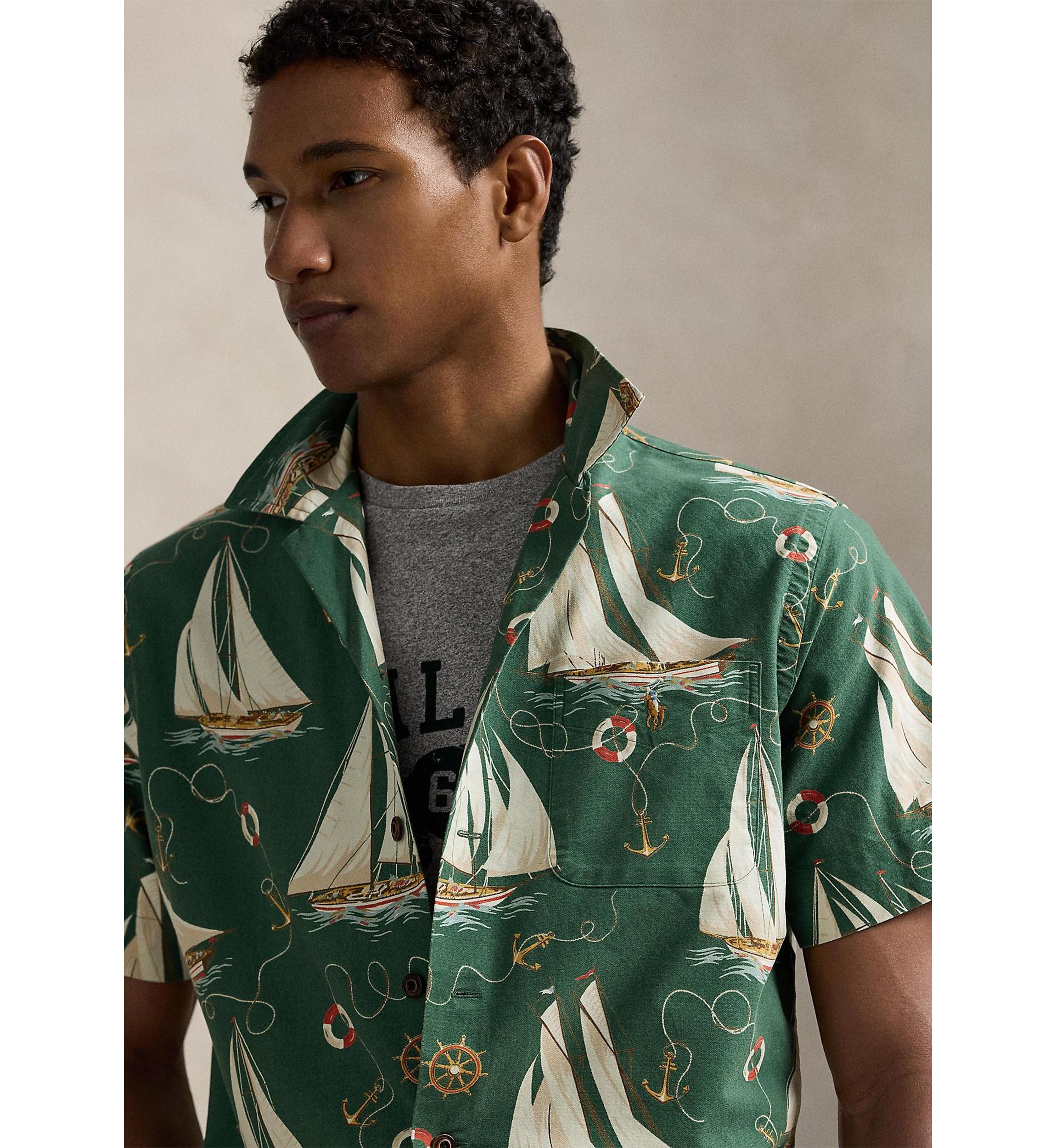 Classic Fit Sailboat Oxford Camp Shirt