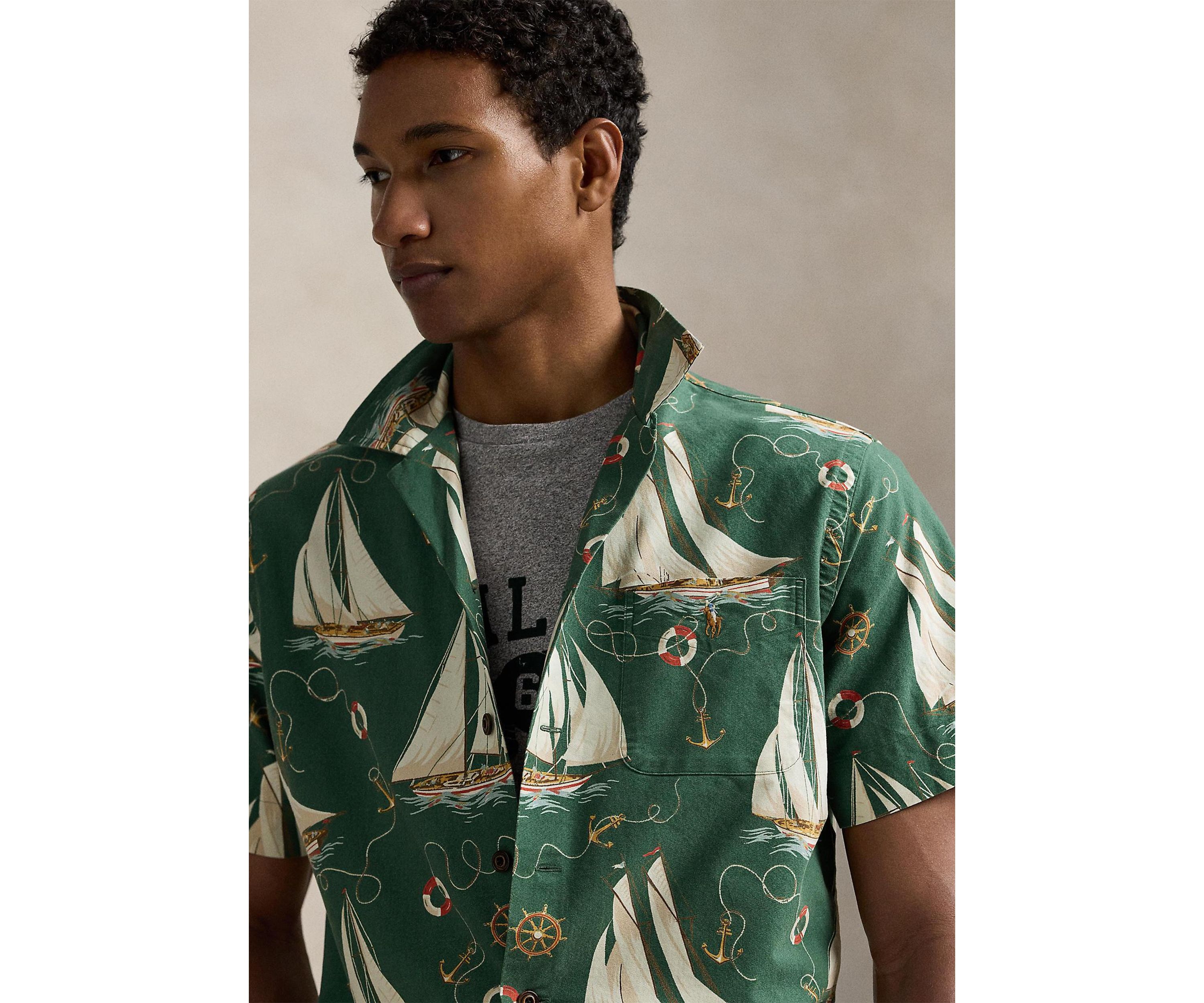 Classic Fit Sailboat Oxford Camp Shirt