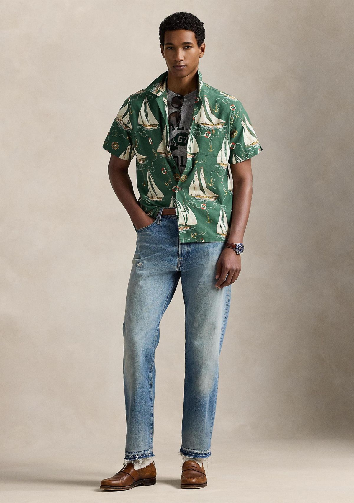Classic Fit Sailboat Oxford Camp Shirt