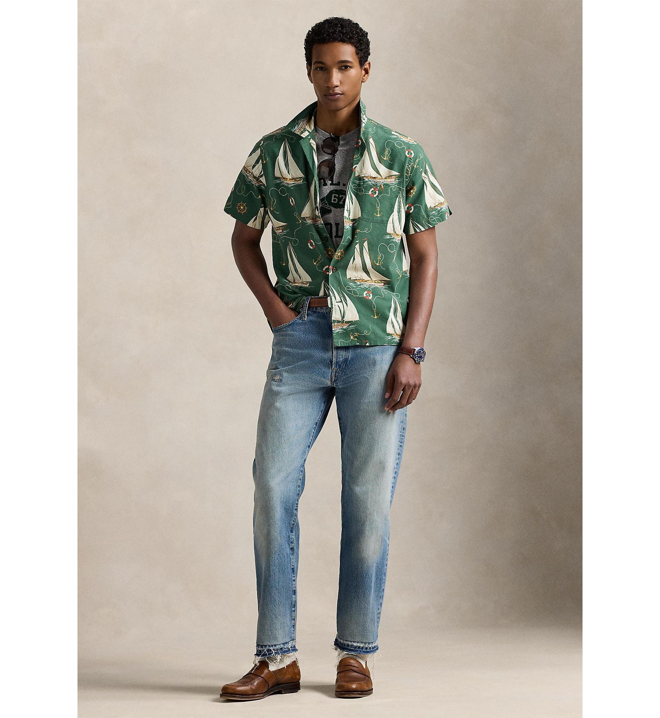 Classic Fit Sailboat Oxford Camp Shirt