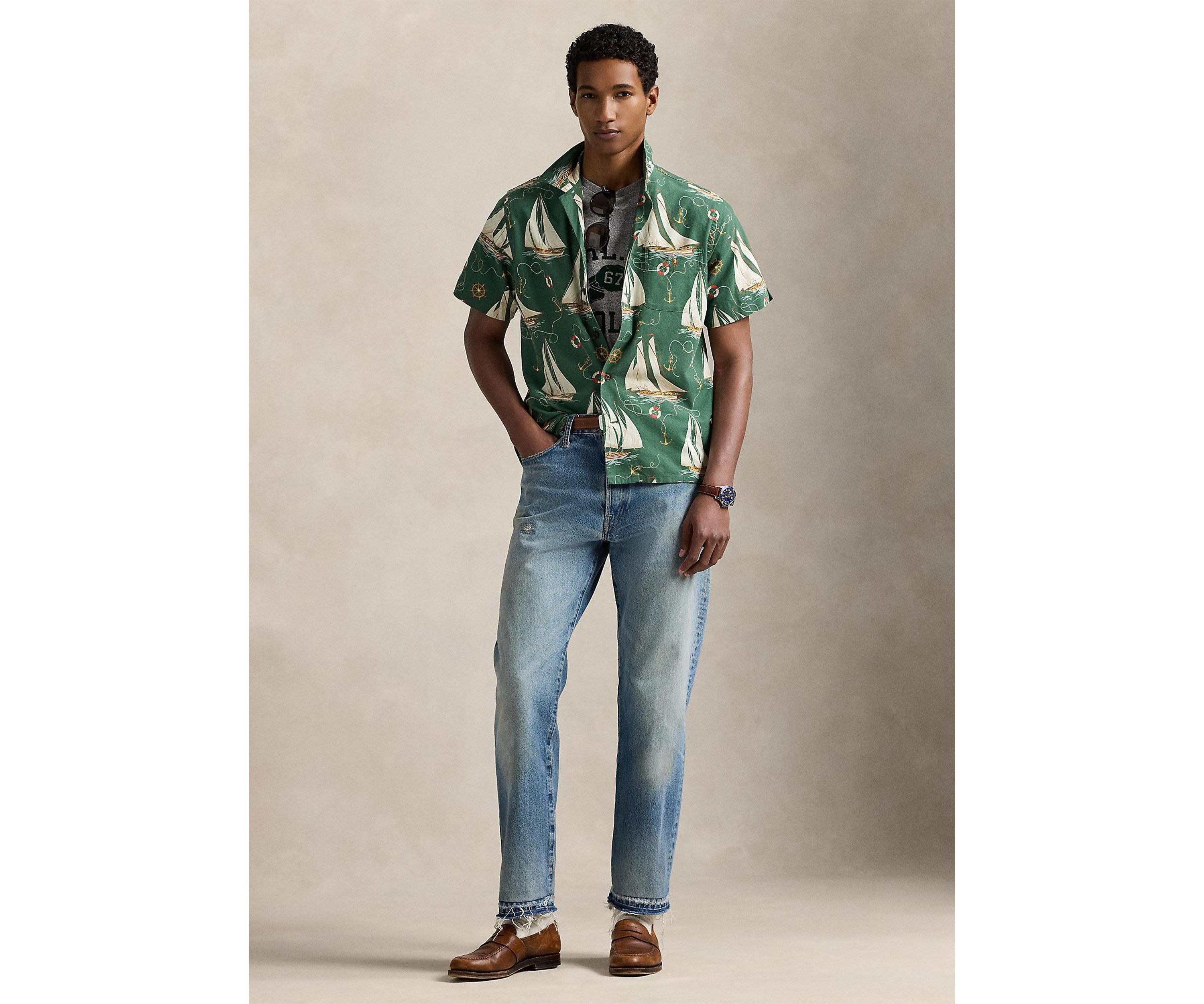 Classic Fit Sailboat Oxford Camp Shirt