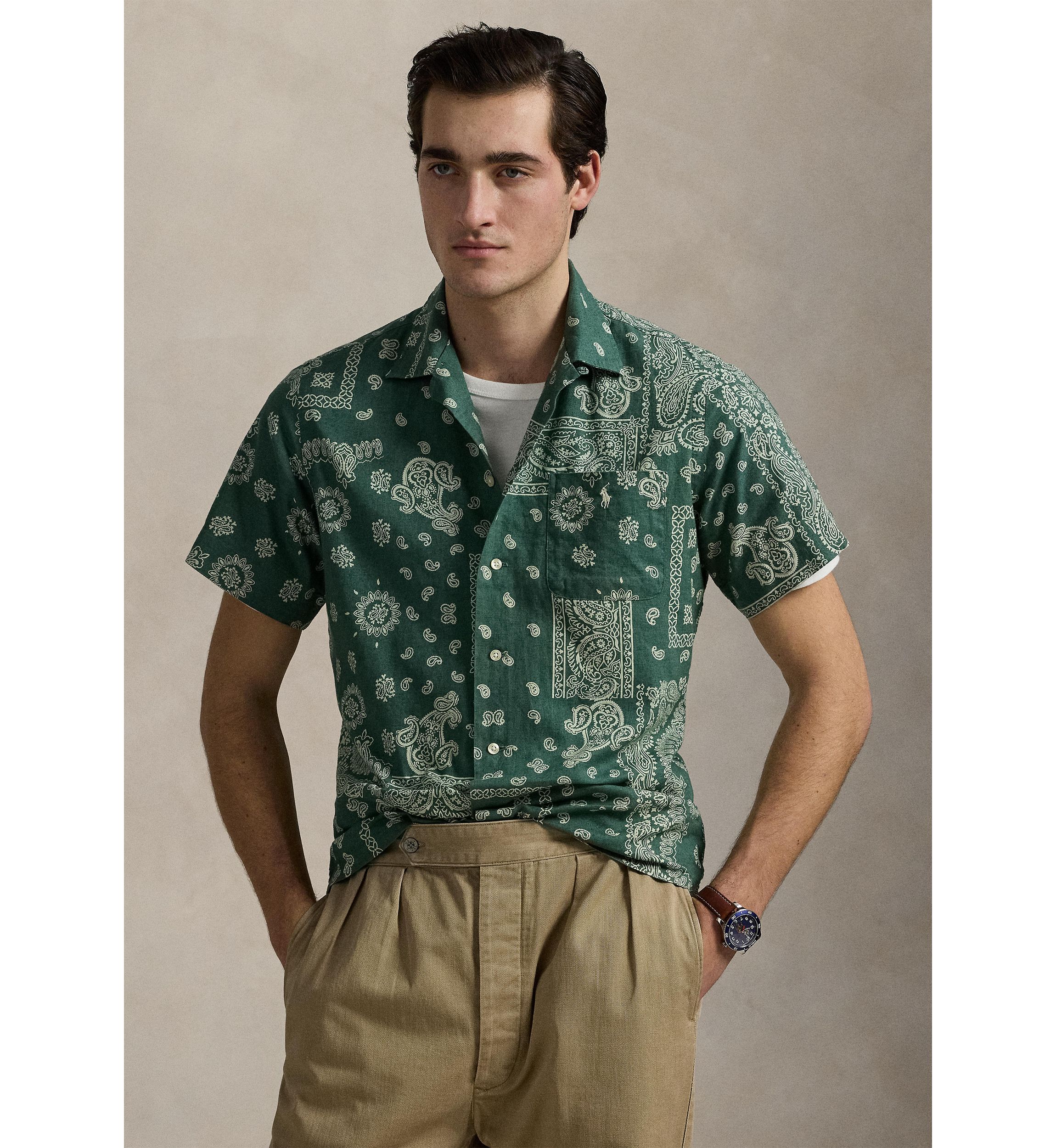 Classic Fit Bandanna-Print Camp Shirt