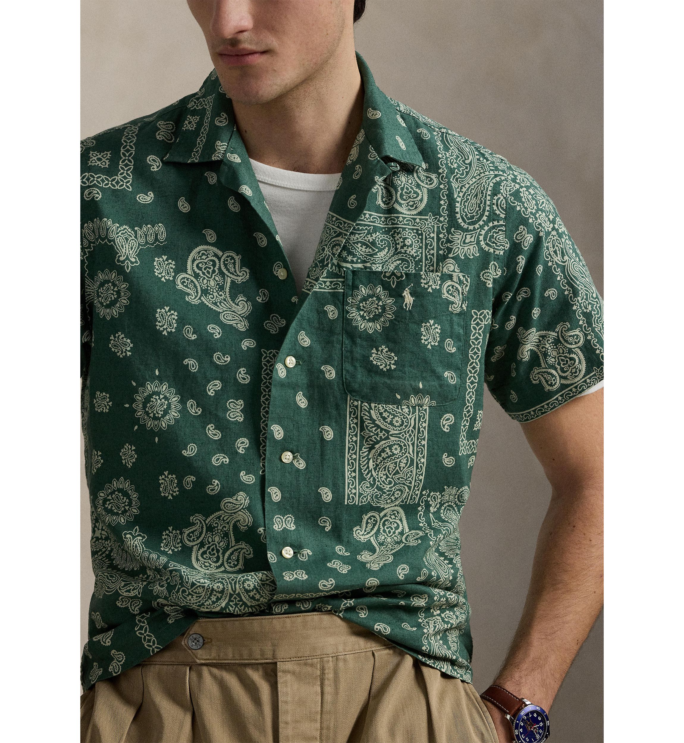 Classic Fit Bandanna-Print Camp Shirt