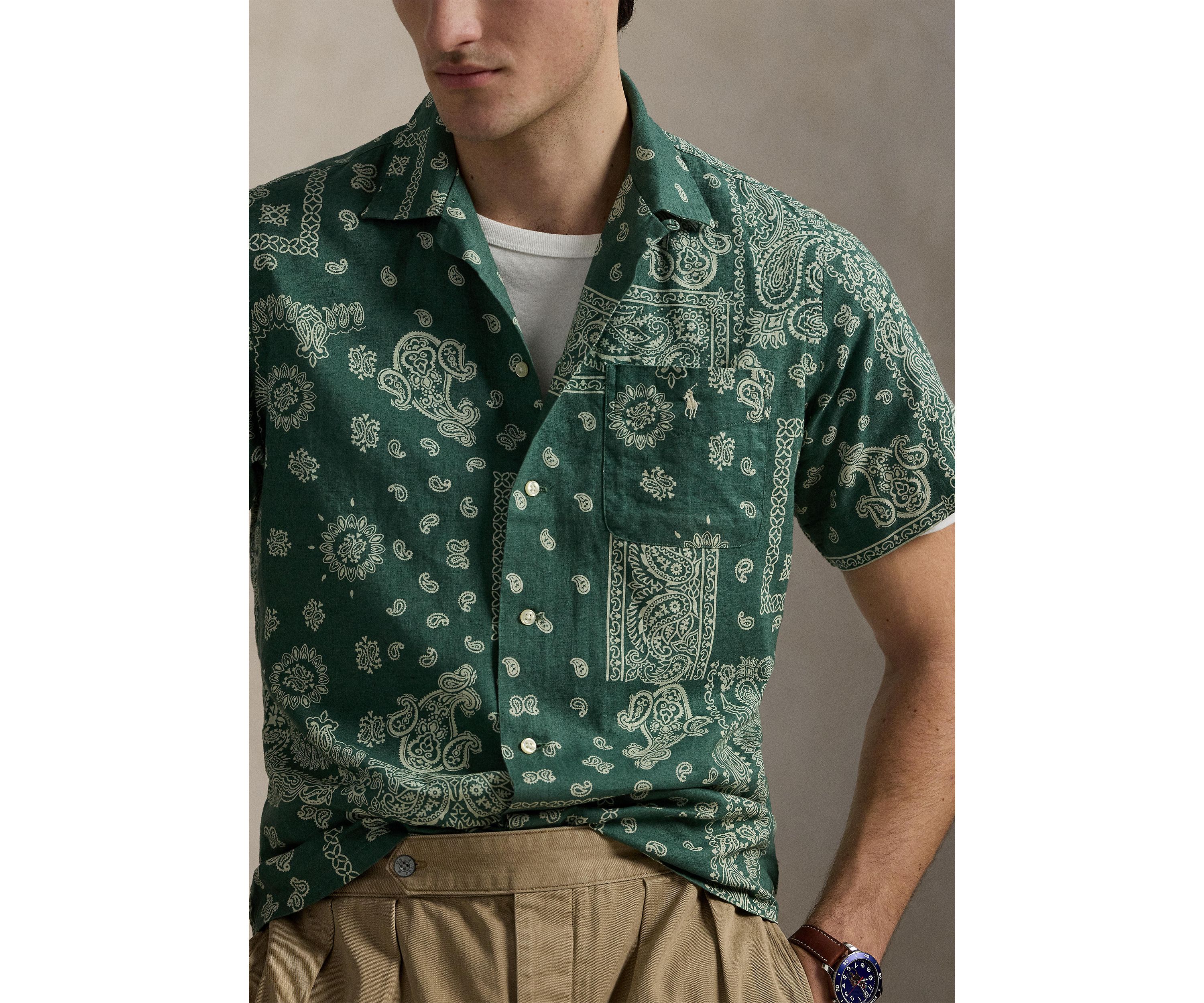Classic Fit Bandanna-Print Camp Shirt