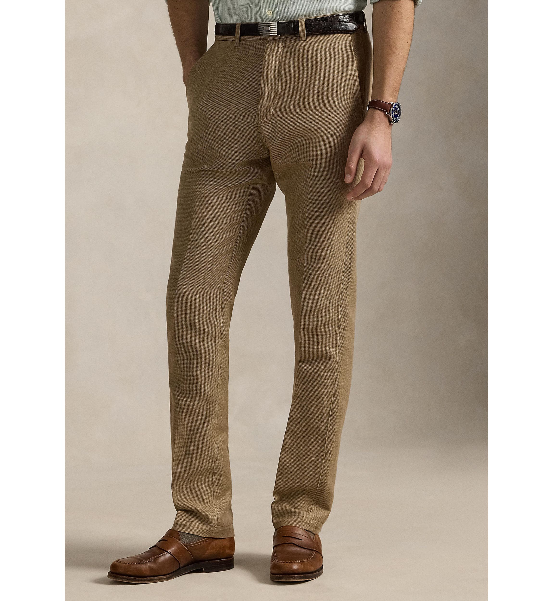 Straight Fit Houndstooth Twill Pants