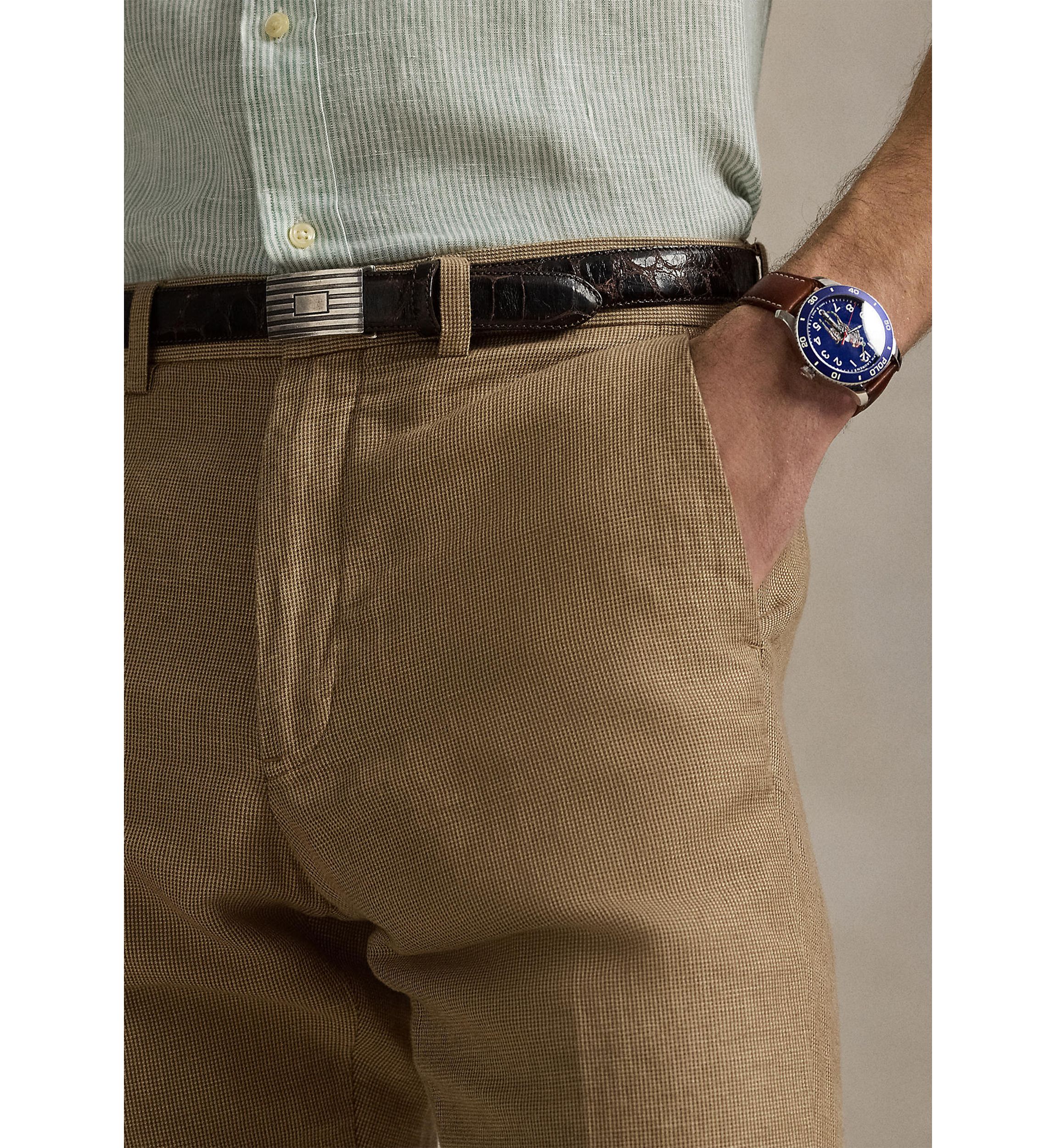 Straight Fit Houndstooth Twill Pants