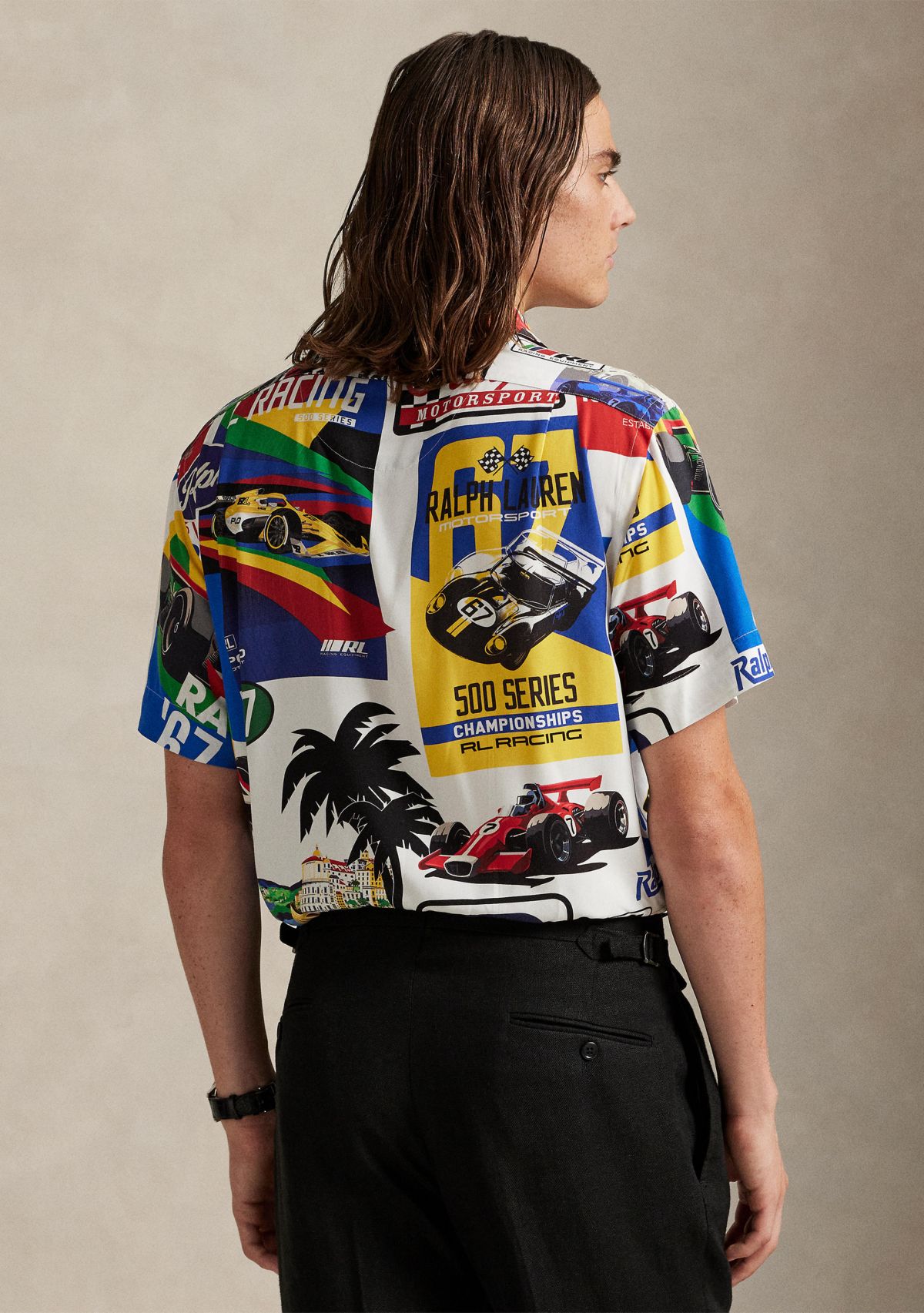 Classic Fit Racing-Print Camp Shirt