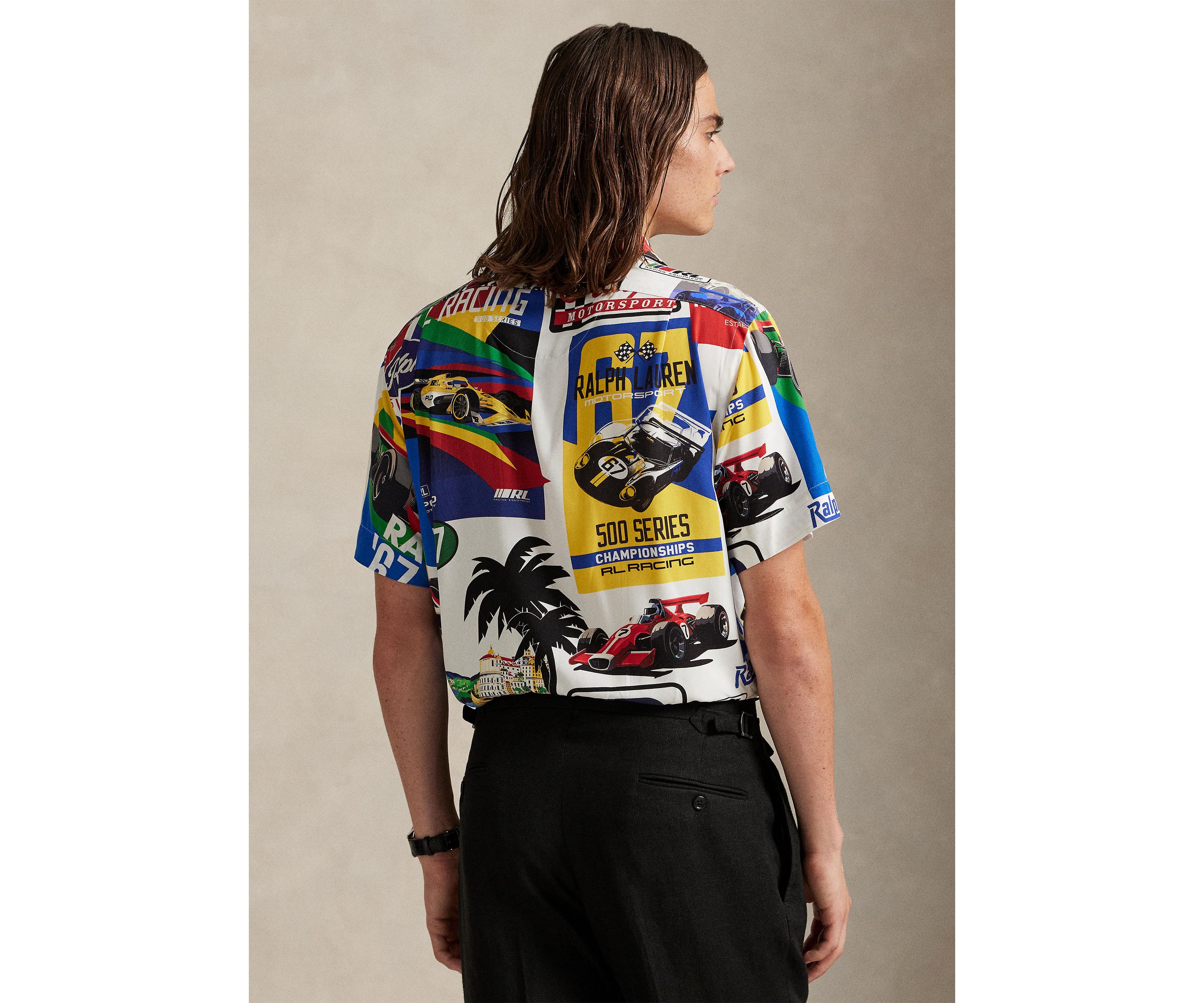Classic Fit Racing-Print Camp Shirt