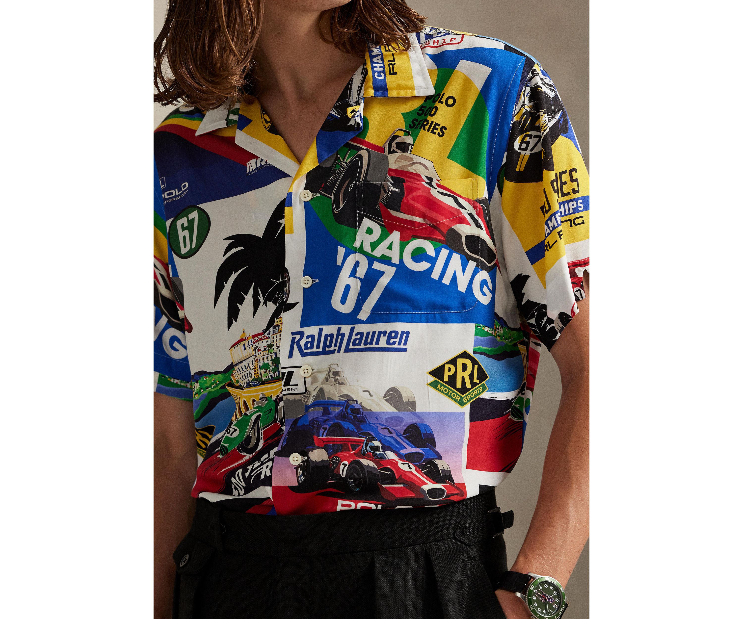 Classic Fit Racing-Print Camp Shirt