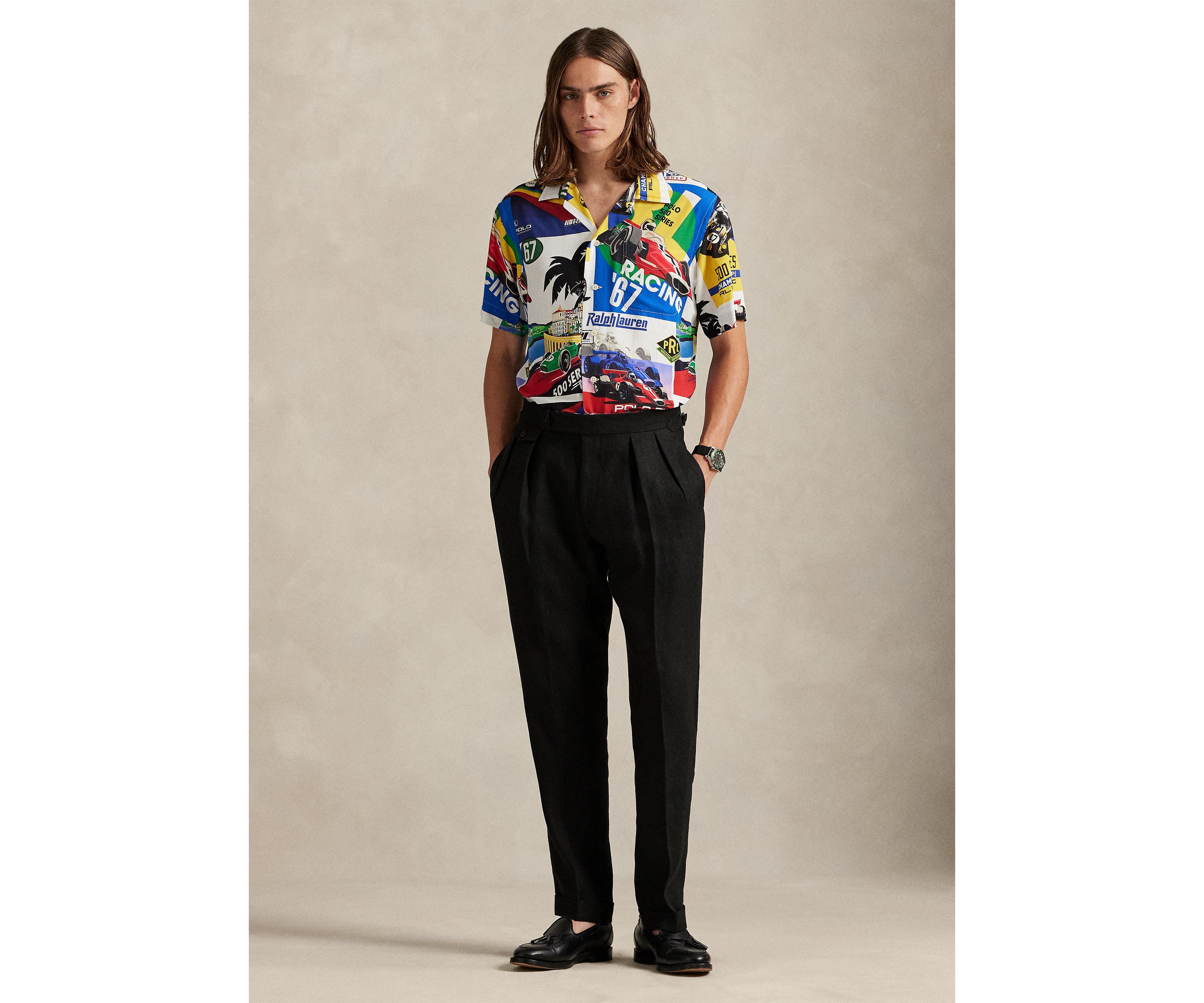 Classic Fit Racing-Print Camp Shirt