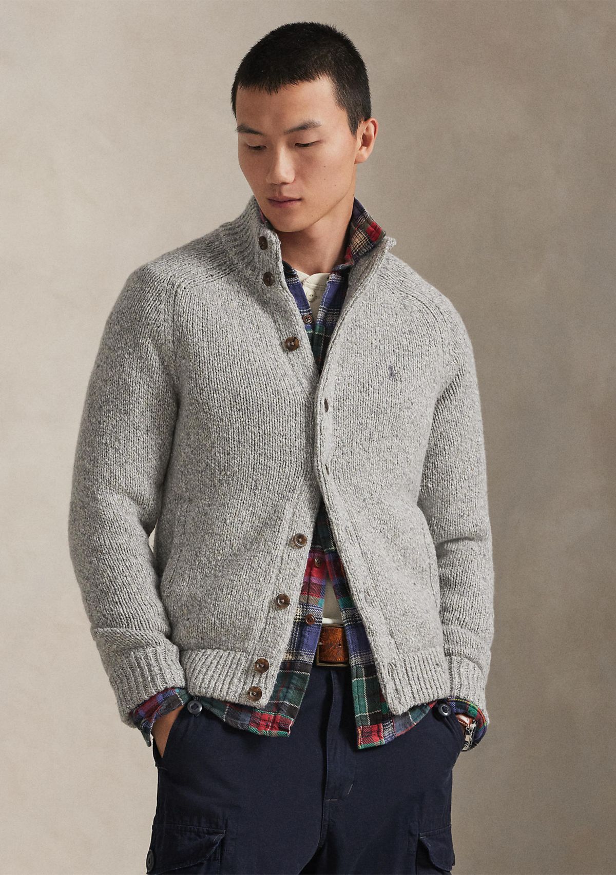 Wool-Blend Mock Neck Cardigan