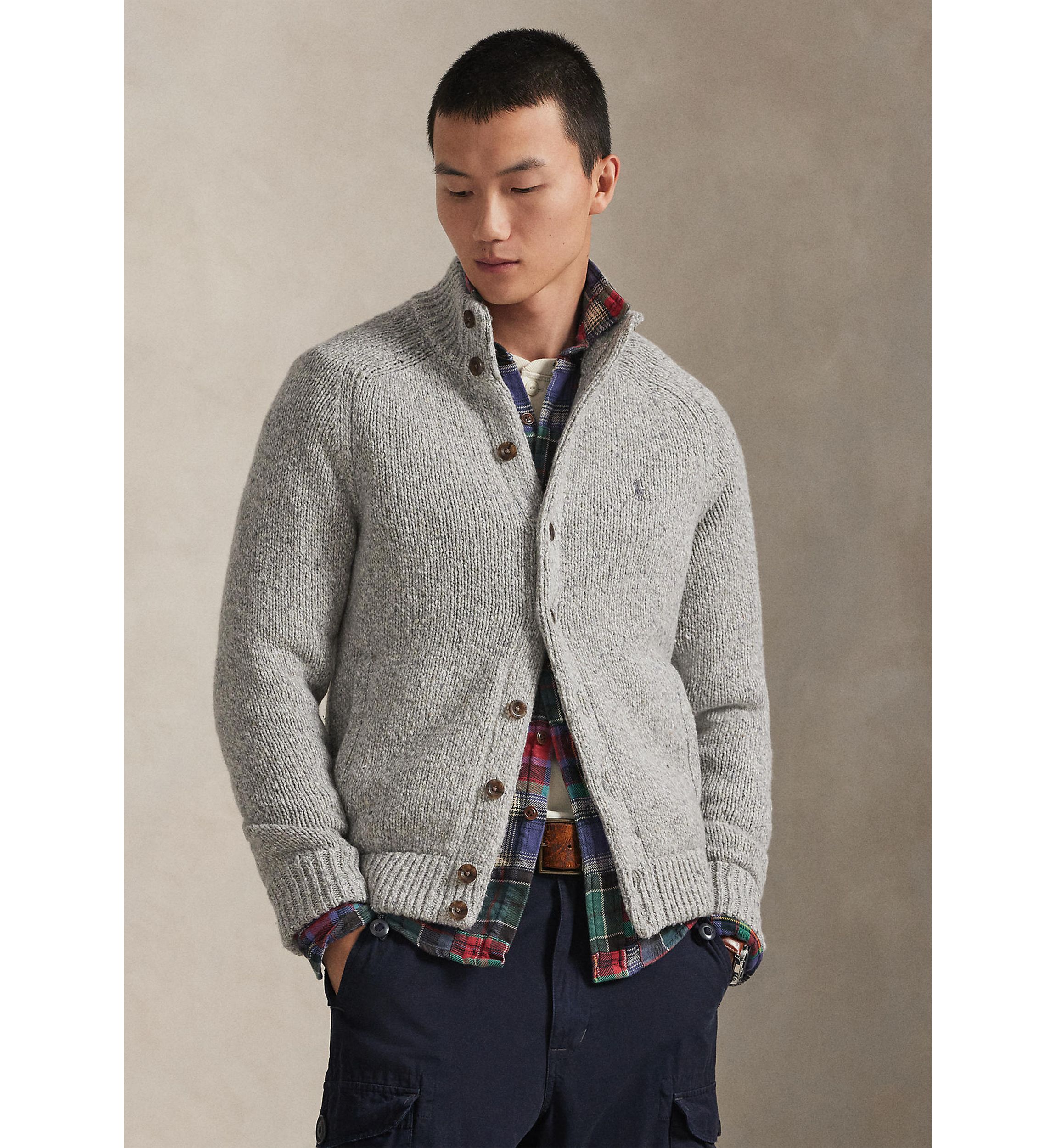Wool-Blend Mock Neck Cardigan