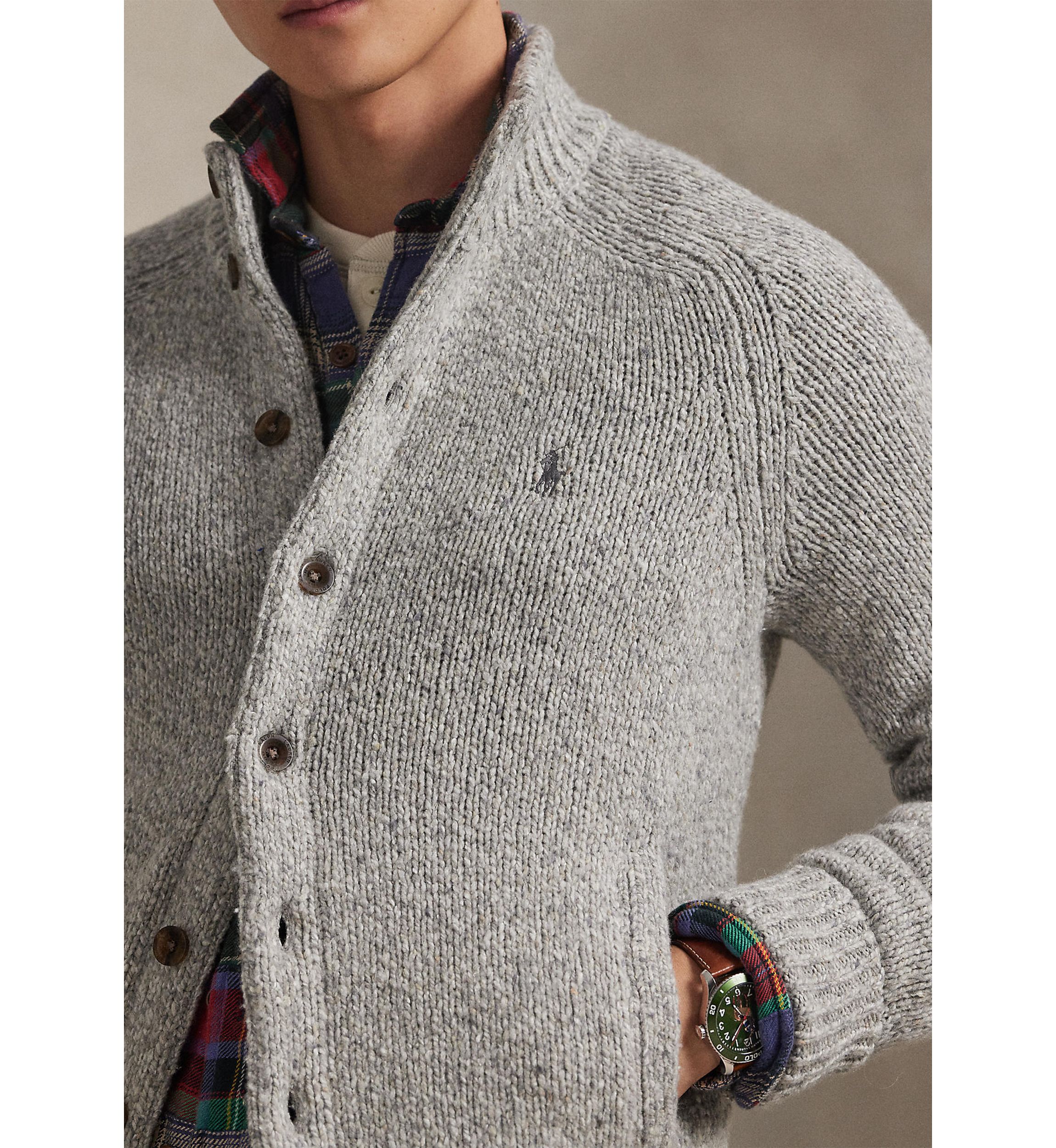 Wool-Blend Mock Neck Cardigan