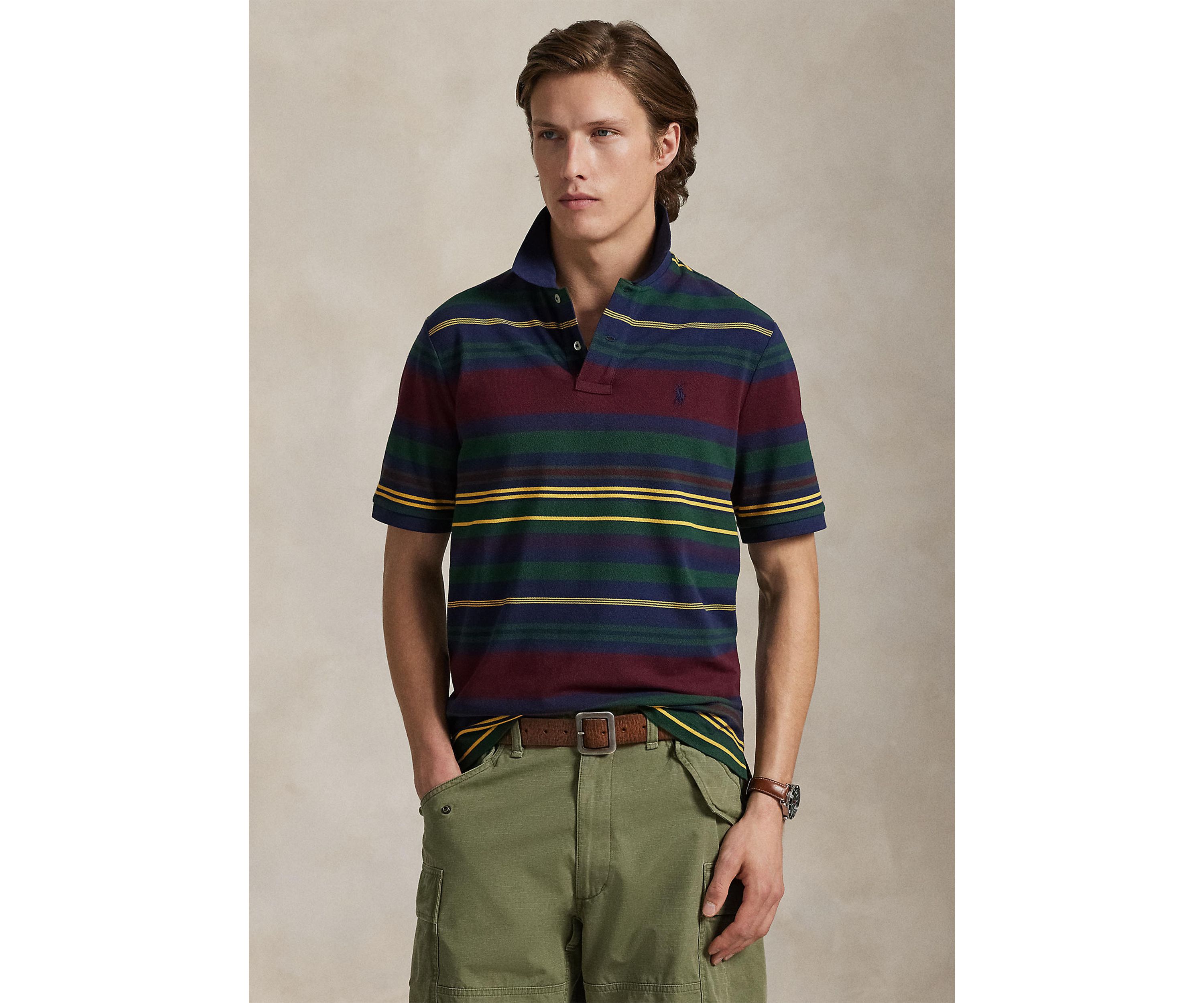 Classic Fit Striped Mesh Polo Shirt