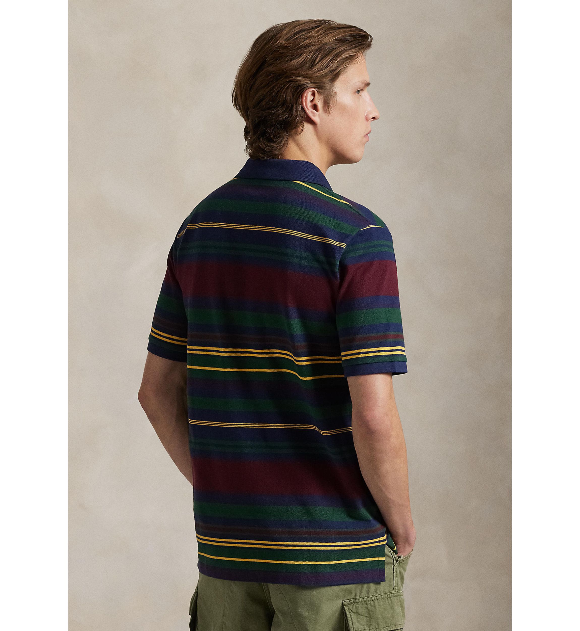 Classic Fit Striped Mesh Polo Shirt
