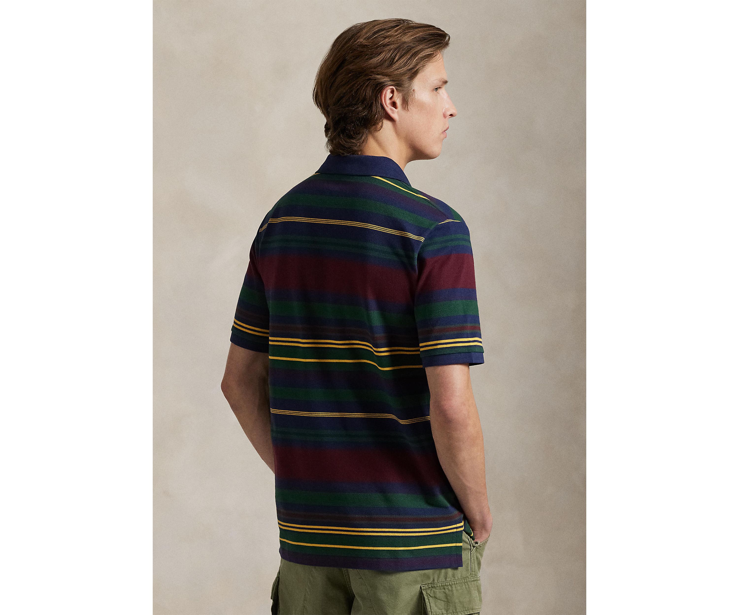 Classic Fit Striped Mesh Polo Shirt