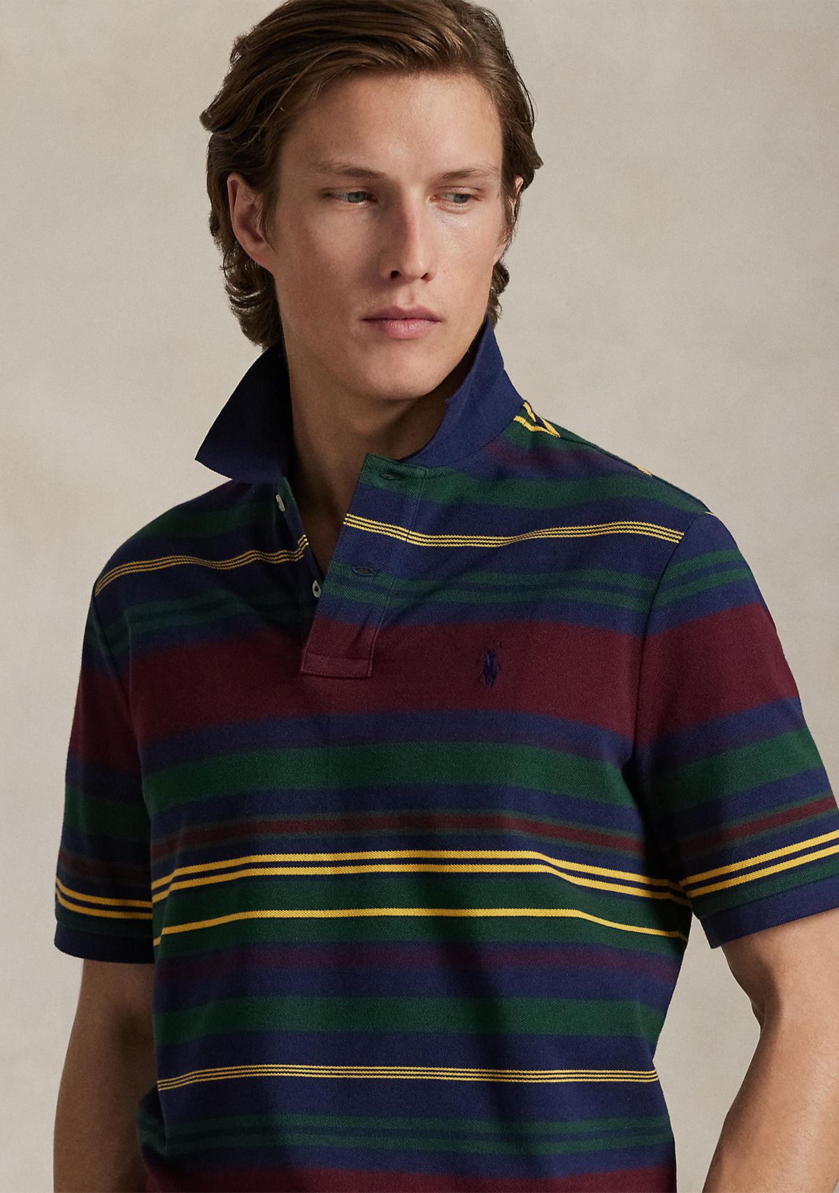 Classic Fit Striped Mesh Polo Shirt