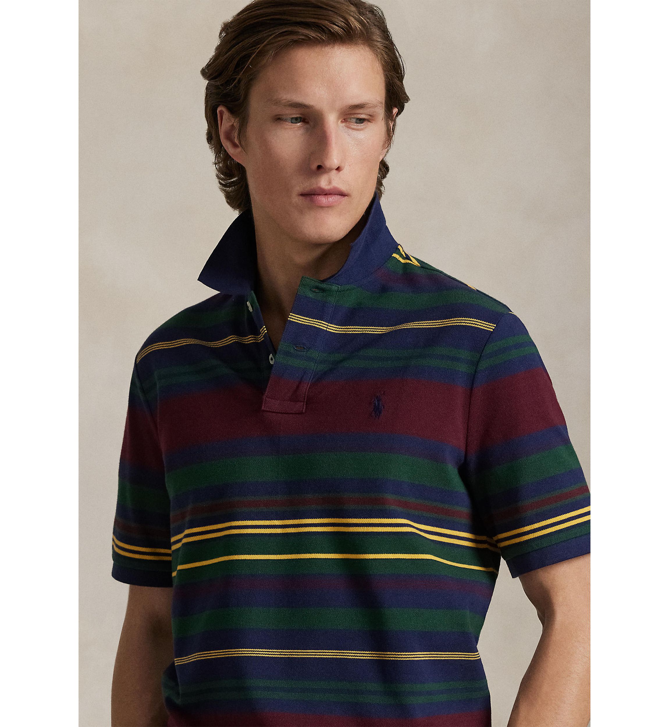 Classic Fit Striped Mesh Polo Shirt